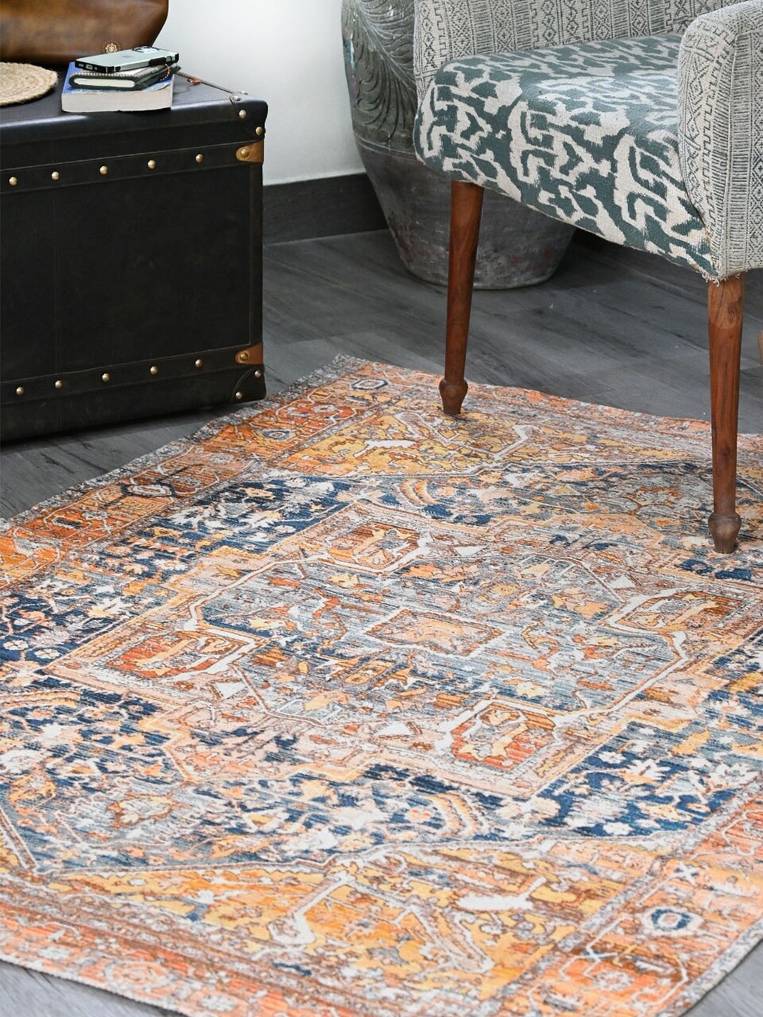 

Art Avenue Blue & Orange Ethnic Motifs Printed Cotton Rectangular Carpet