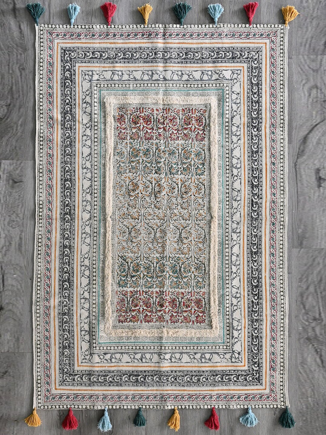 

Art Avenue White & Black Ethnic Motifs Printed & Embroidered Cotton Rectangular Carpet
