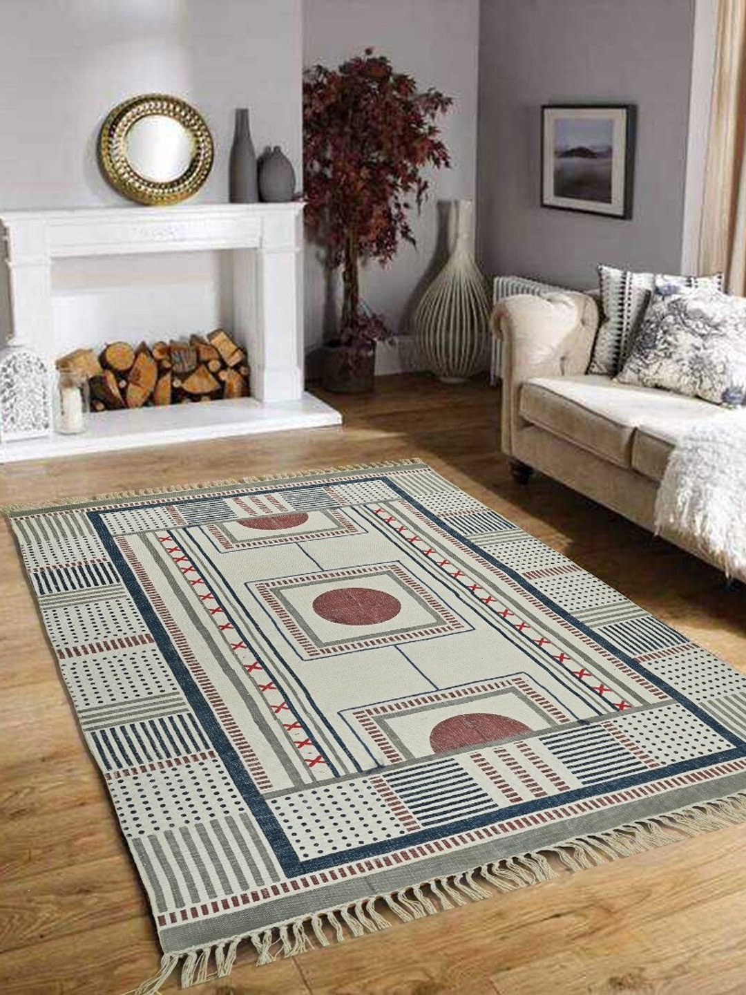 

Art Avenue Grey & Beige Geometric Cotton Rectangular Carpet