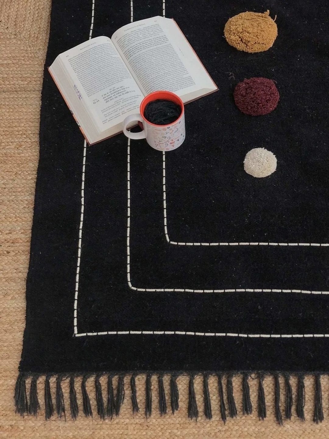 

Art Avenue Black & White Geometric Embroidered Cotton Carpet