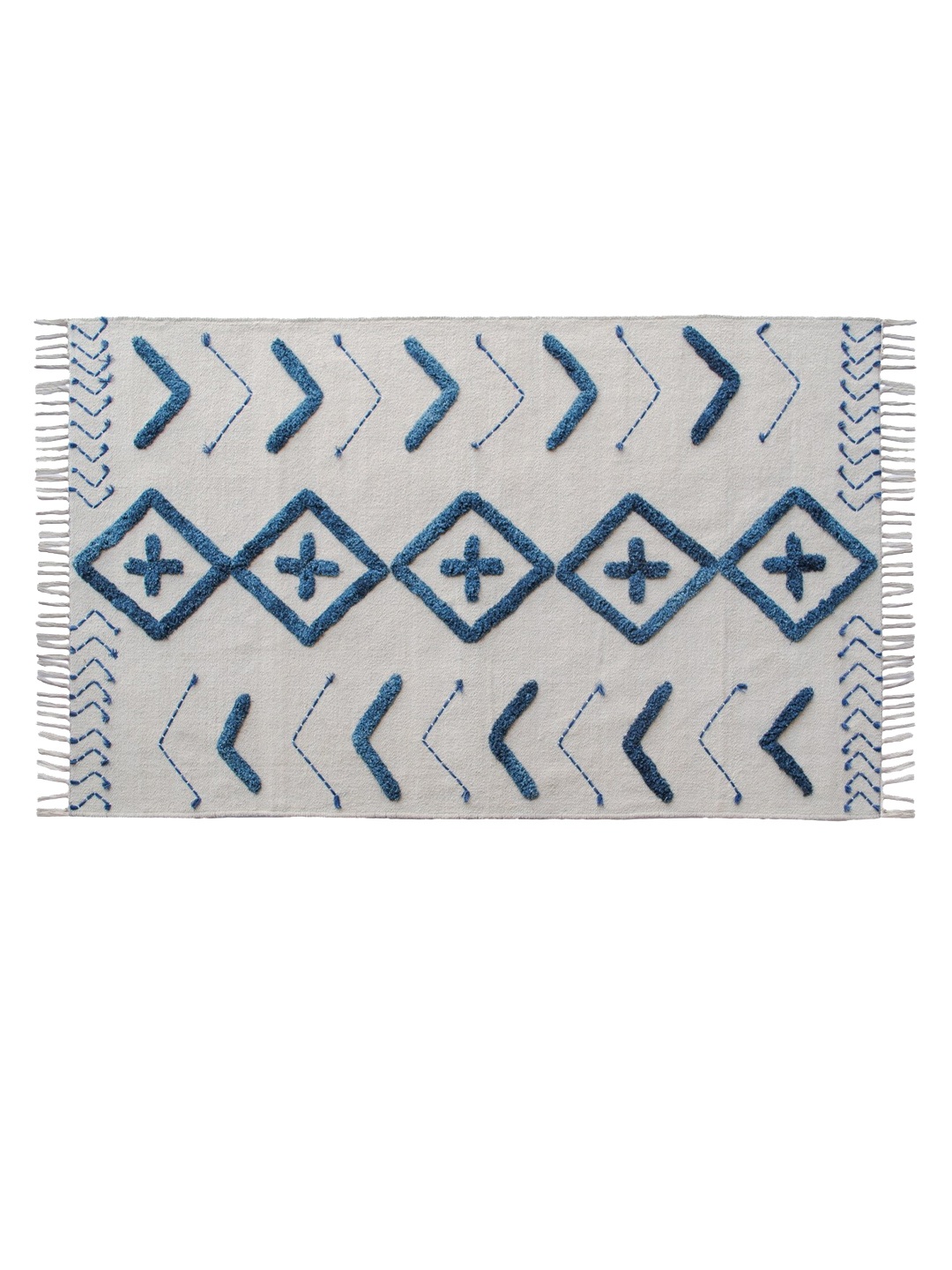 

Art Avenue Off White & Blue Geometric Embroidered Cotton Carpet