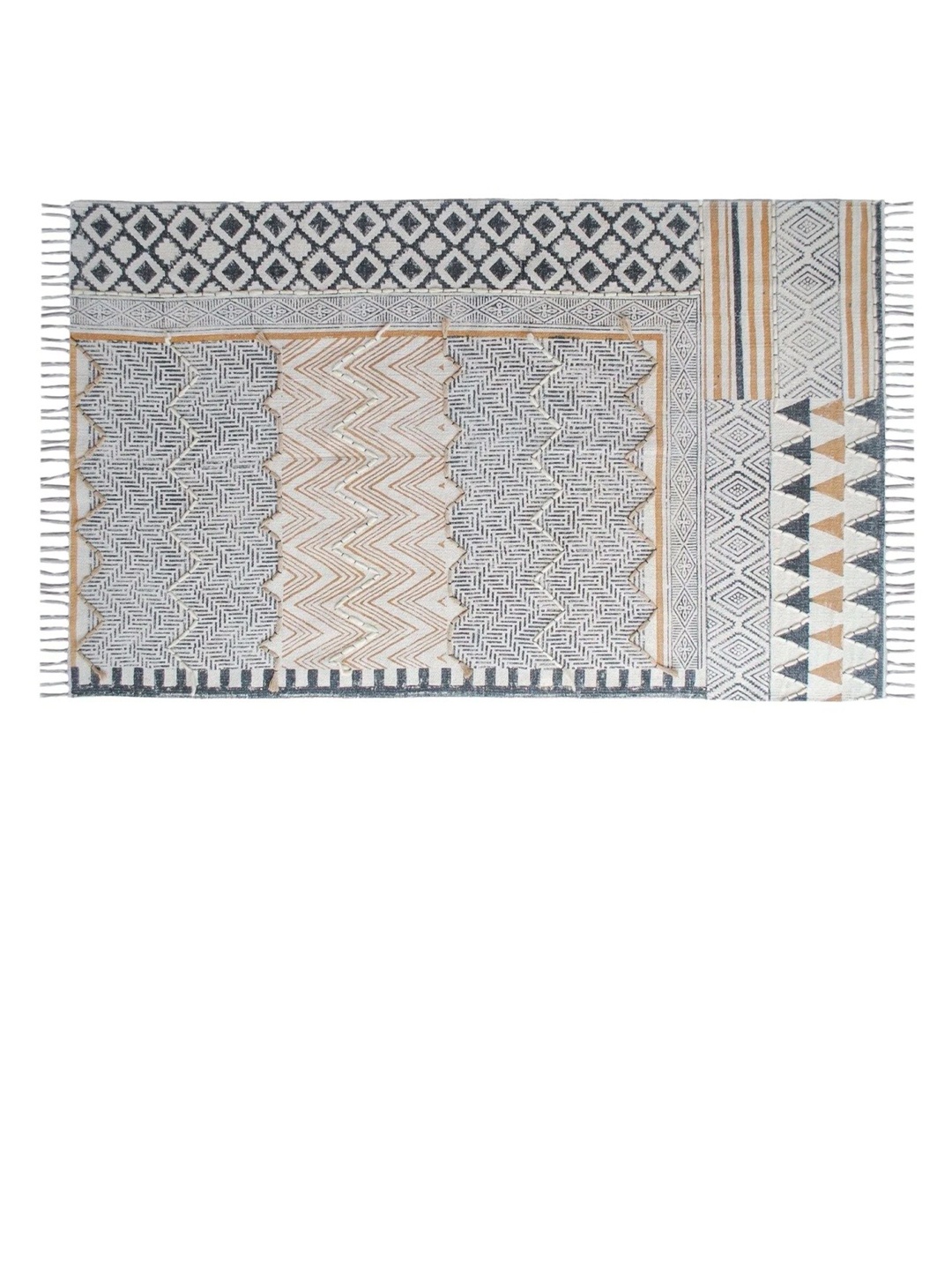 

Art Avenue White & Blue Ethnic Motifs Printed & Embroidered Cotton Carpet