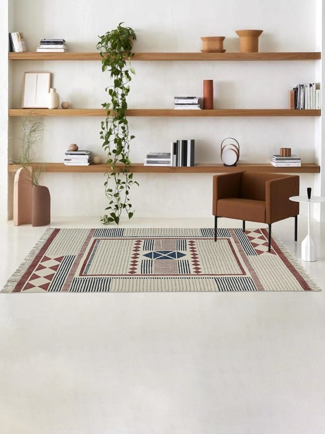 

Art Avenue Cream & Rust Geometric Printed Cotton Rectangular Carpet