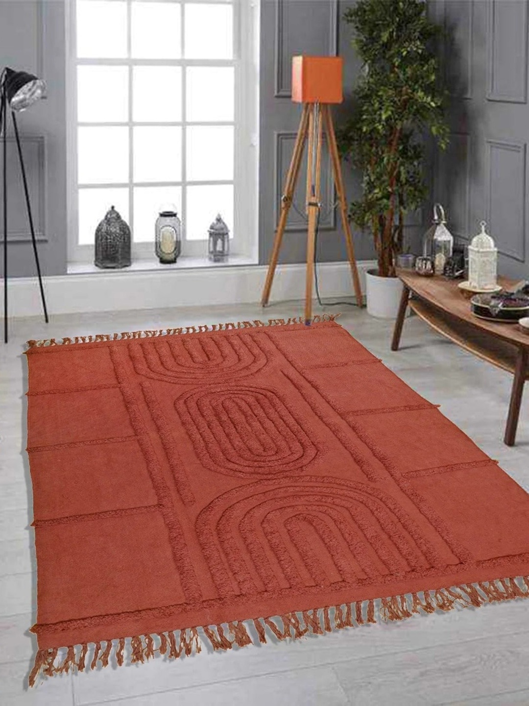 

Art Avenue Rust Geometric Embroidered Cotton Carpet