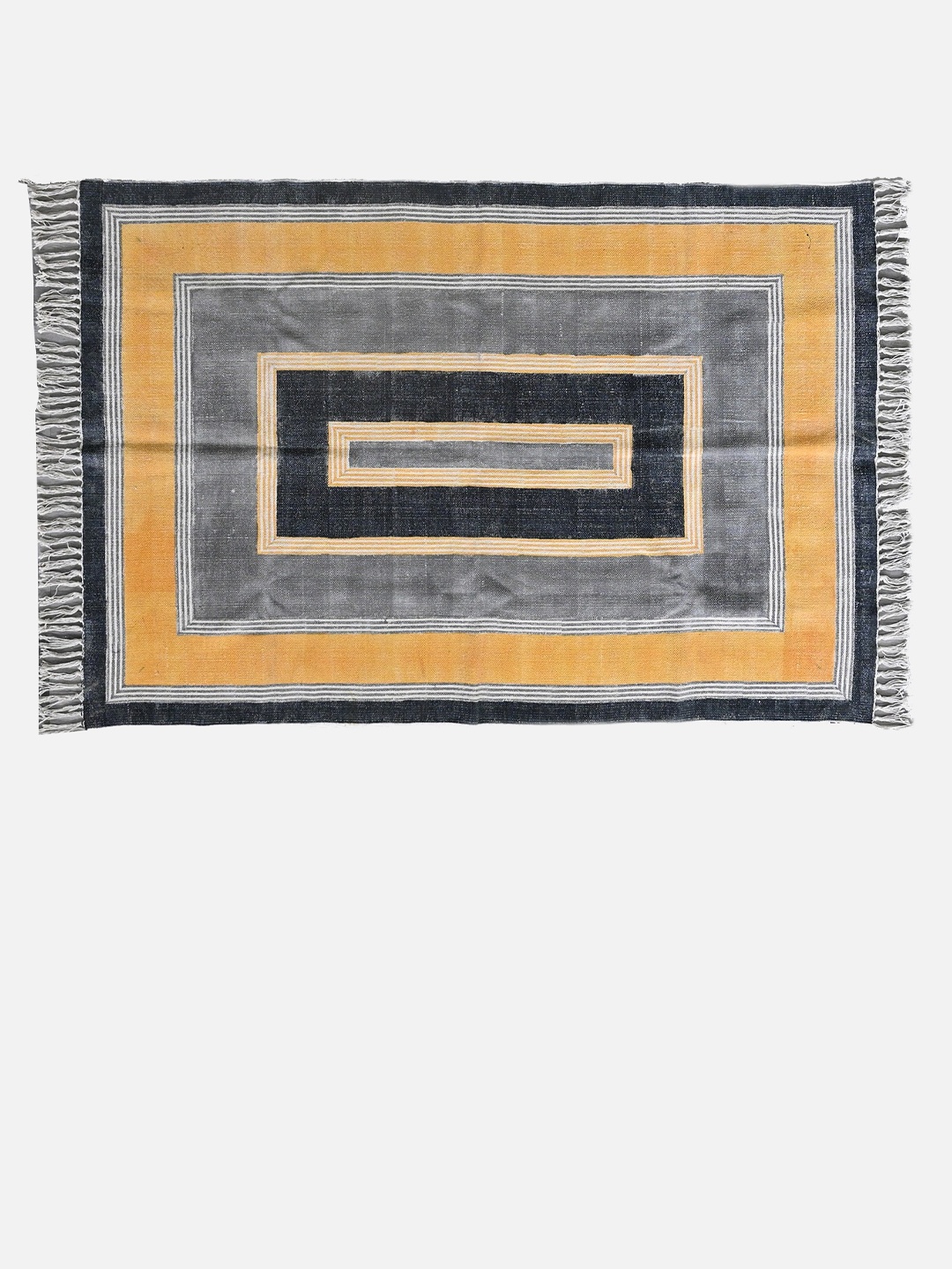 

Art Avenue Grey & Yellow Geometric Printed Cotton Carpet