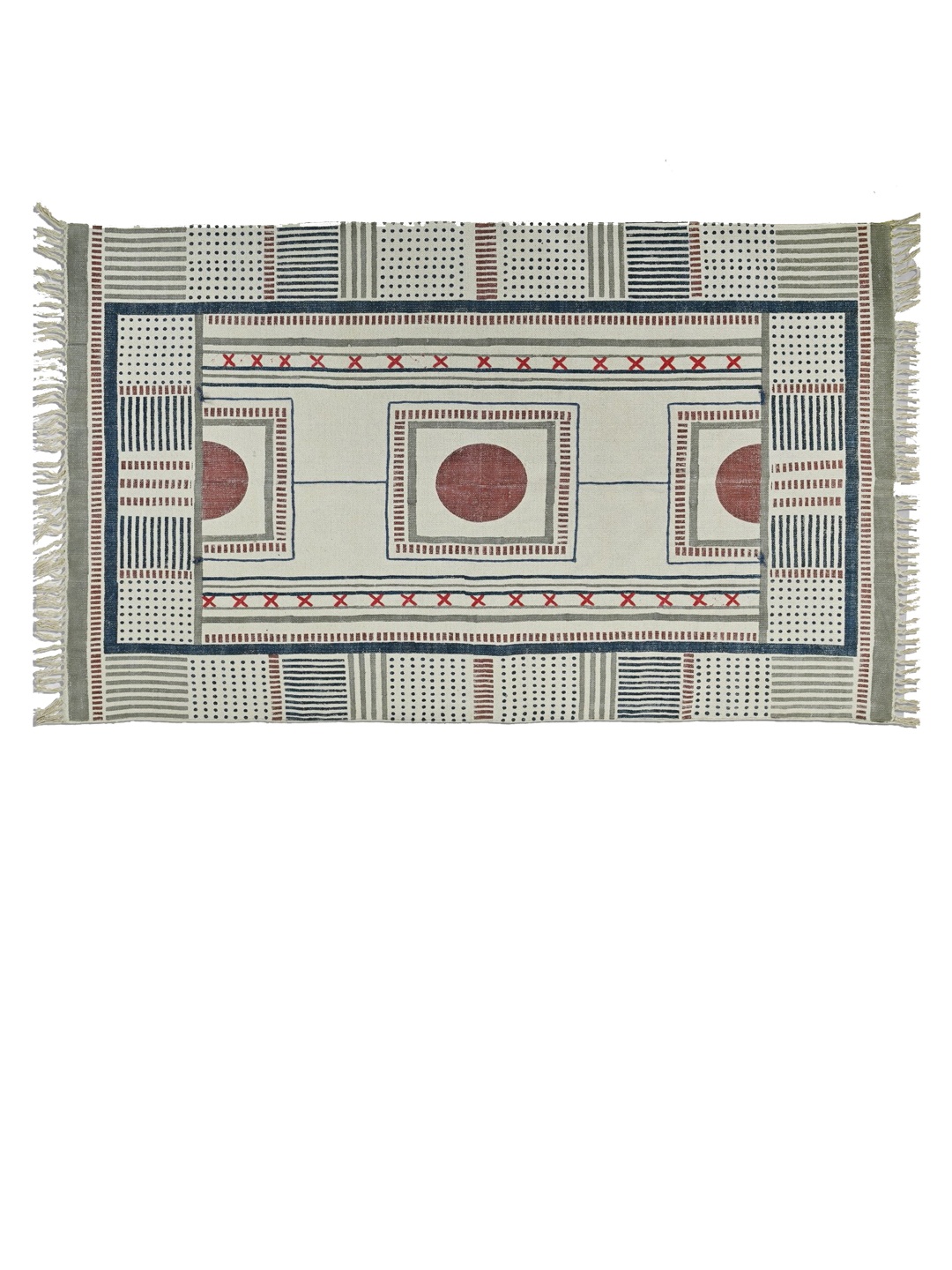 

Art Avenue Beige & Blue Geometric Printed Cotton Carpet