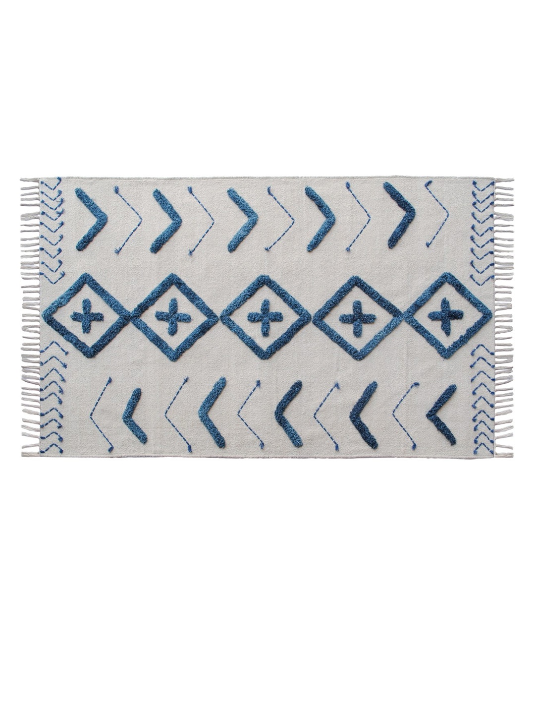 

Art Avenue Beige & Blue Geometric Embroidered Cotton Rectangular Carpet