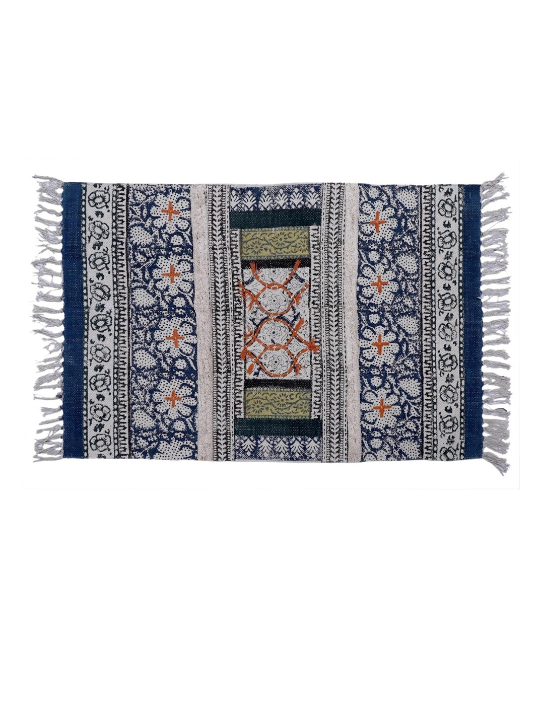 

Art Avenue Blue & Grey Floral Printed & Embroidered Cotton Carpet