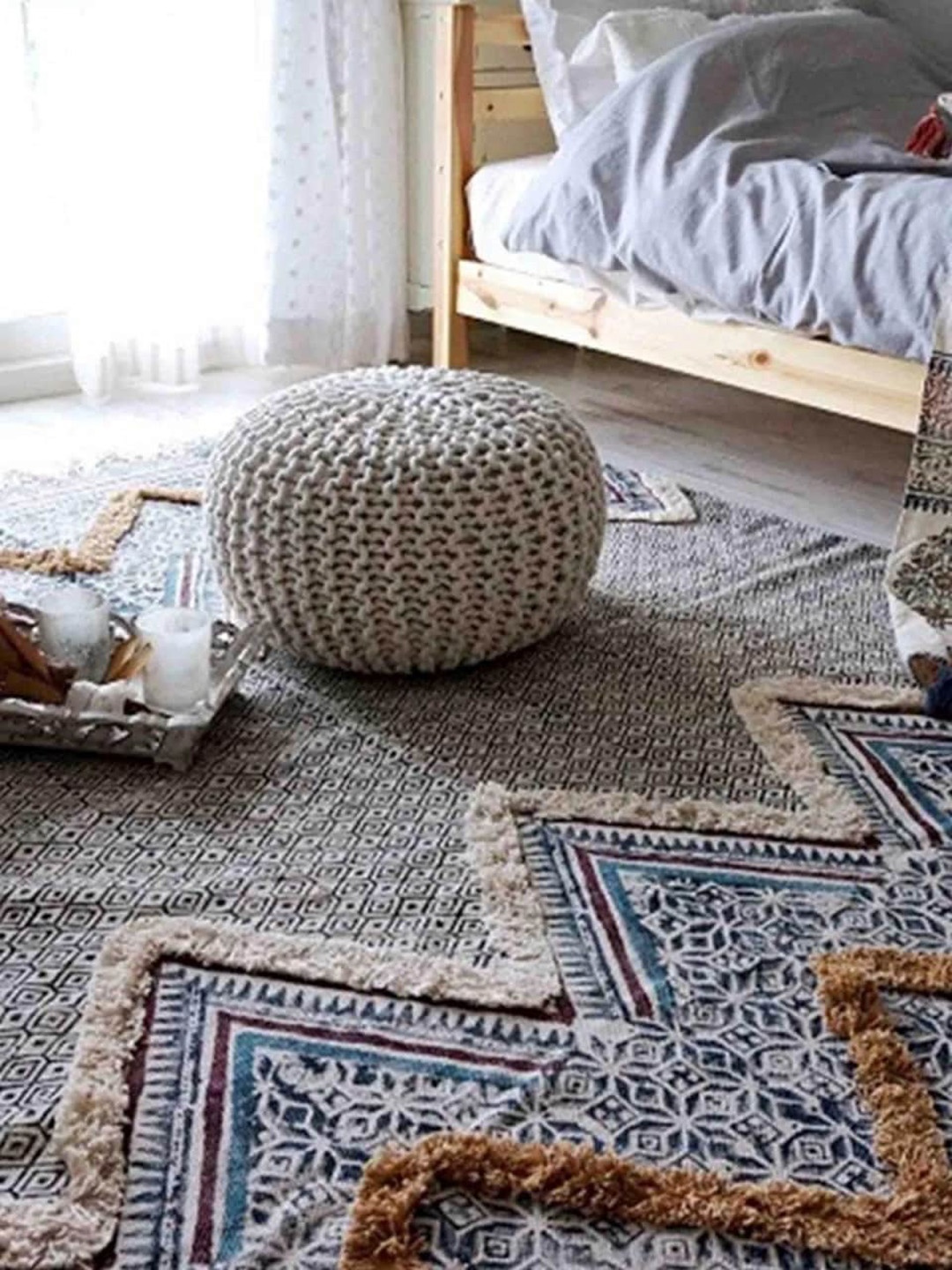

Art Avenue Grey & Blue Ethnic Motifs Cotton Rectangular Carpet