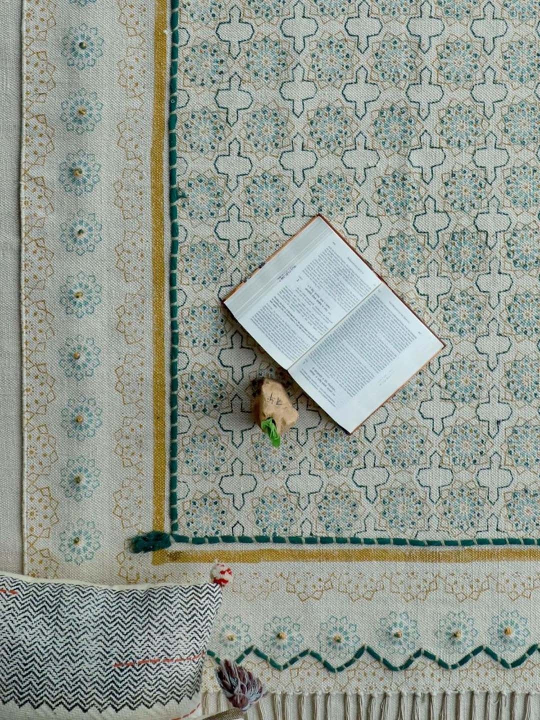 

Art Avenue Green & Blue Floral Printed & Embroidered Cotton Carpet