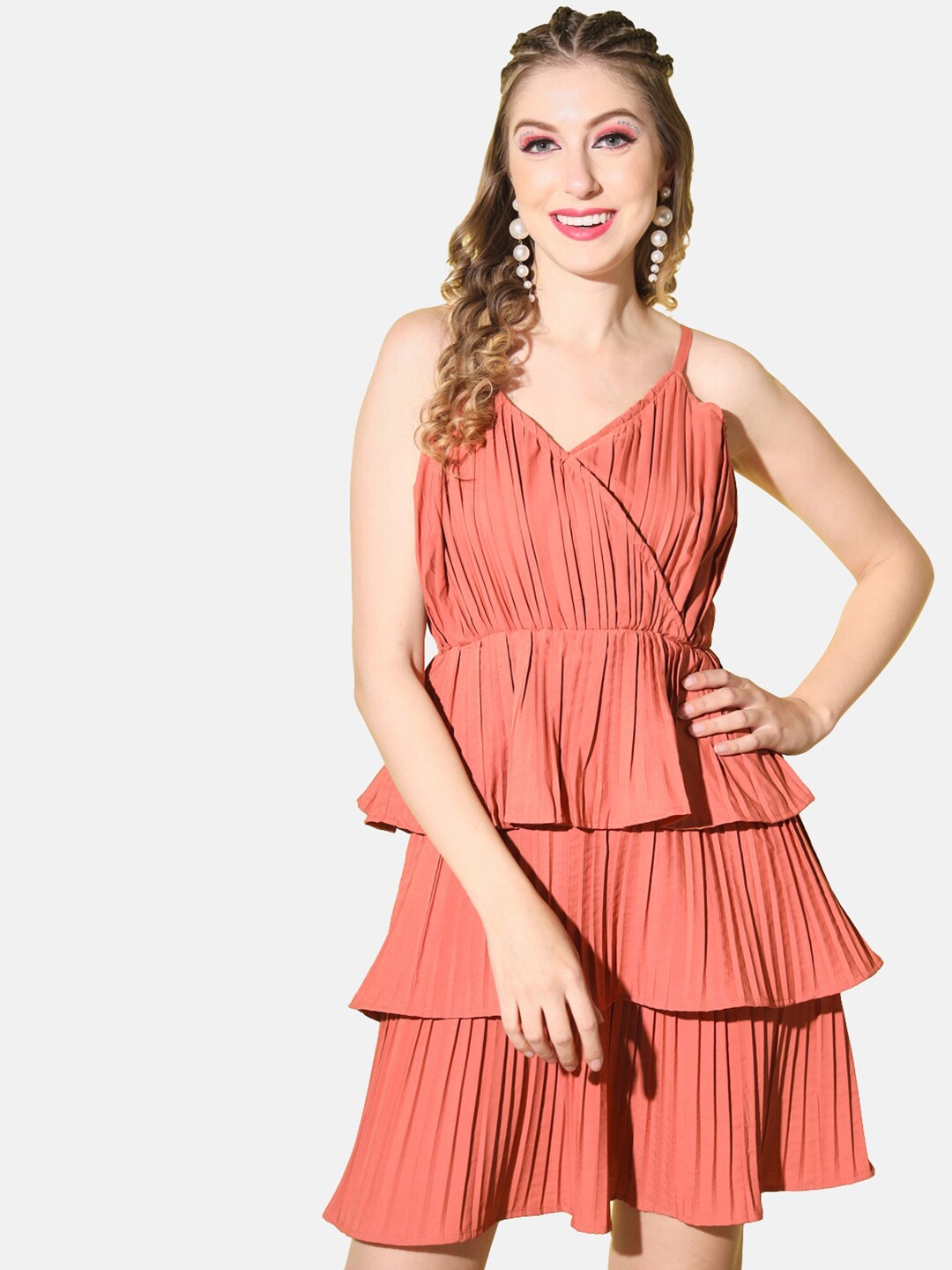 

BUY NEW TREND Layered Sleeveless Fit and Flare Dress, Peach