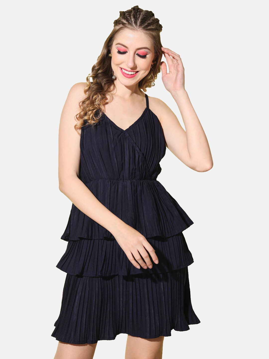 

BUY NEW TREND Fit and Flare Crepe Dress, Navy blue