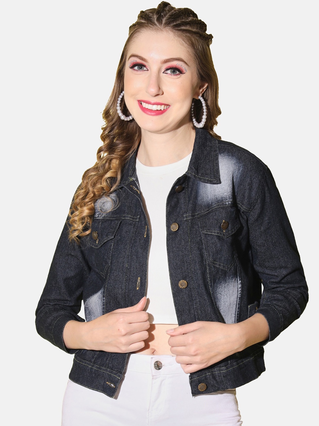 

BUY NEW TREND Women Lightweight Crop Denim Jacket with Embroidered, Black