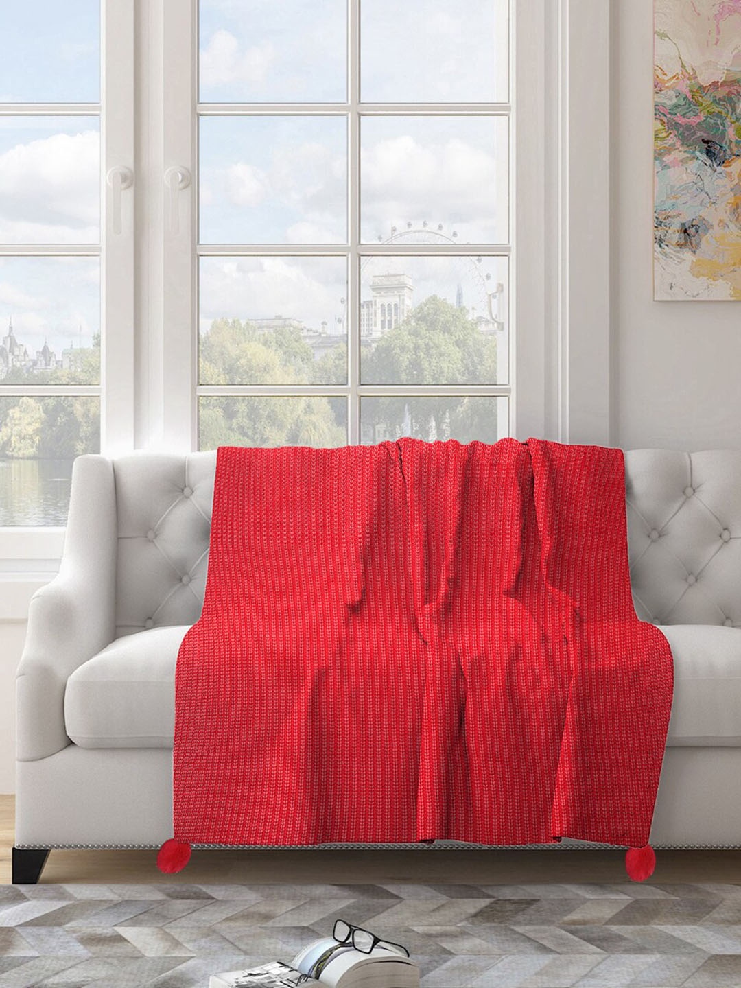 

Fabindia Kinal Rust Self Design Cotton Knitted Throw