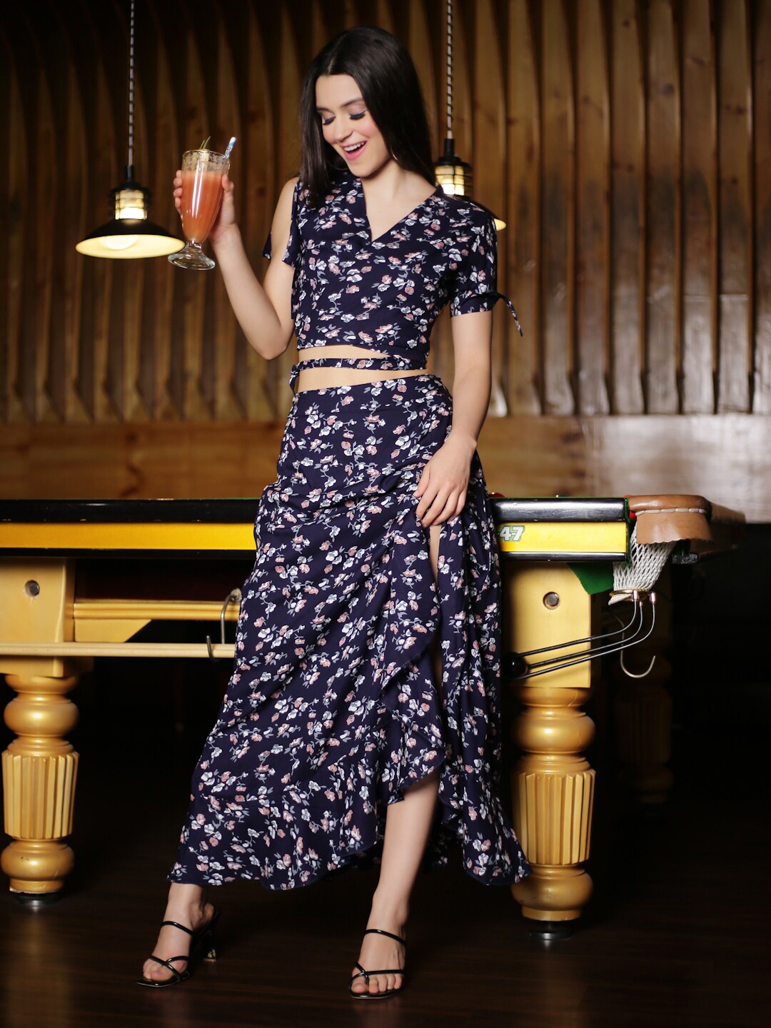 

Sera Floral Printed Maxi Top With Skirt, Navy blue