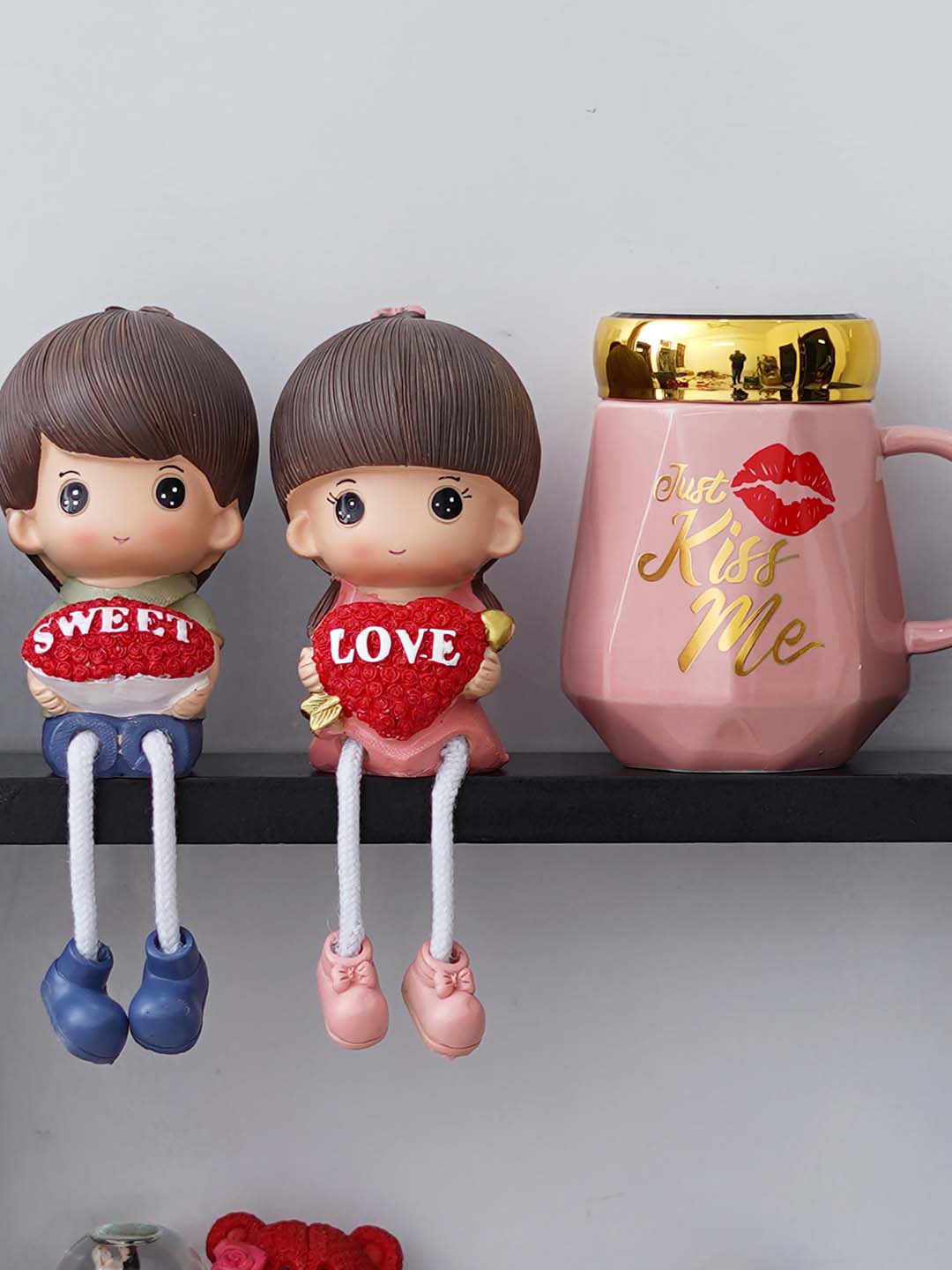 

eCraftIndia 3 Pieces Pink Printed Ceramic Mug Valentine's Day Gift Set