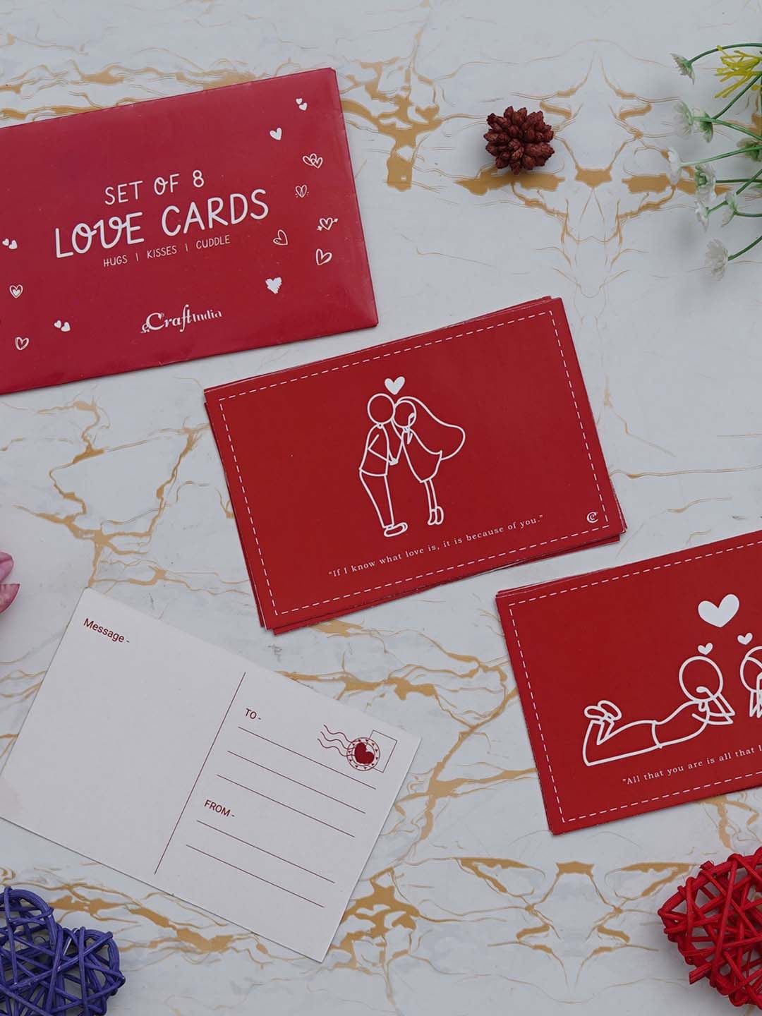 

eCraftIndia 2 Pcs Red & White Love Gift Cards Valentine's Day Gift Set