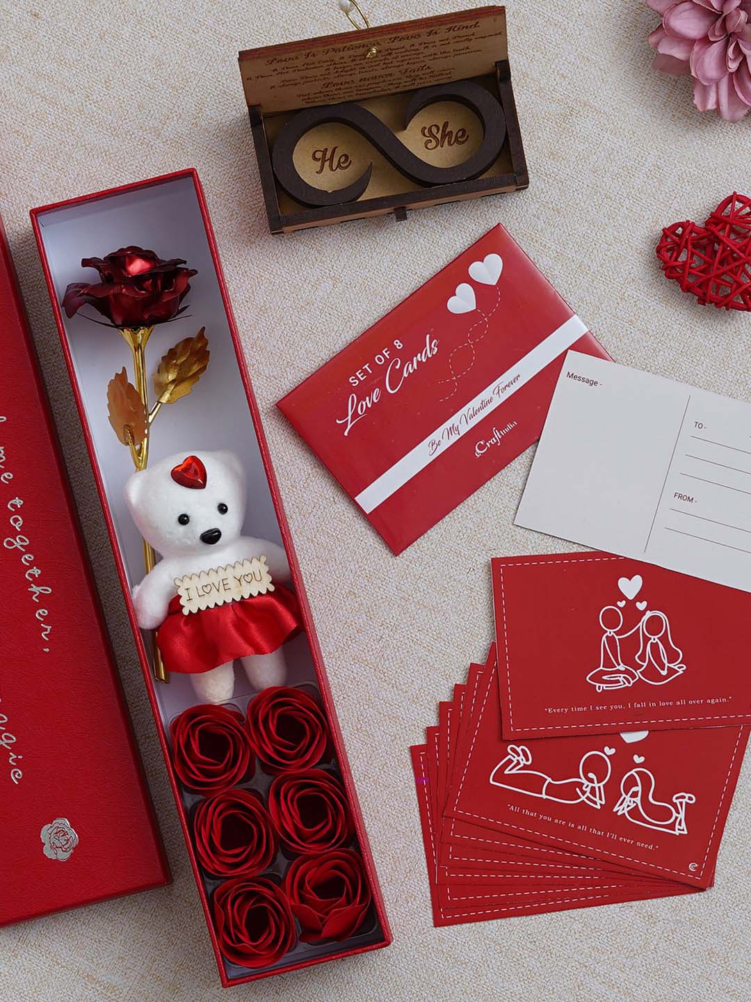 

eCraftIndia 3 Pcs Red & White Valentine Gift Set