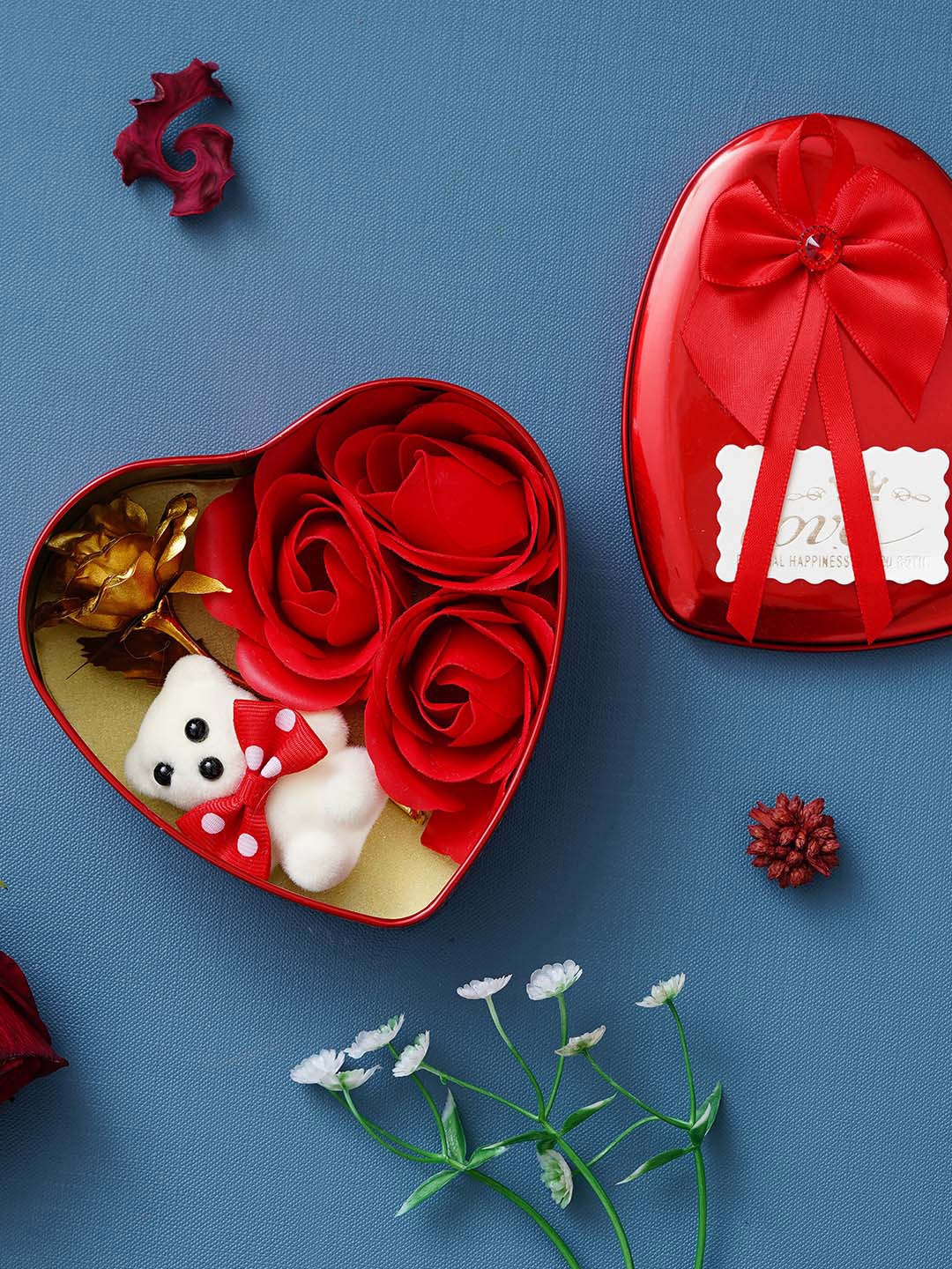 

eCraftIndia Red & White 2 Pcs Valentine Gift Set, Gold