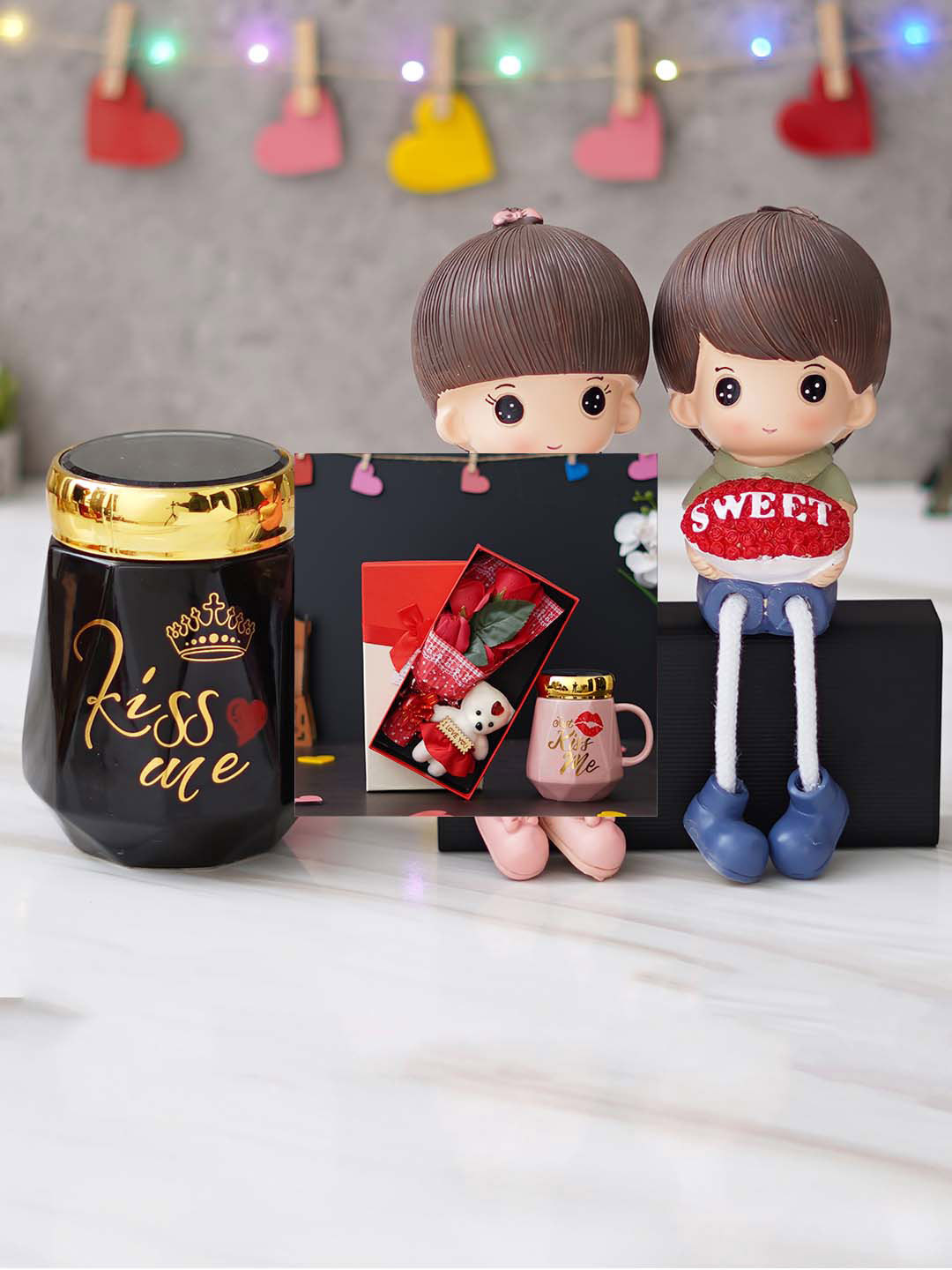 

eCraftIndia Pink & Gold-Toned Printed Ceramic Mug Valentine's Day Gift Set