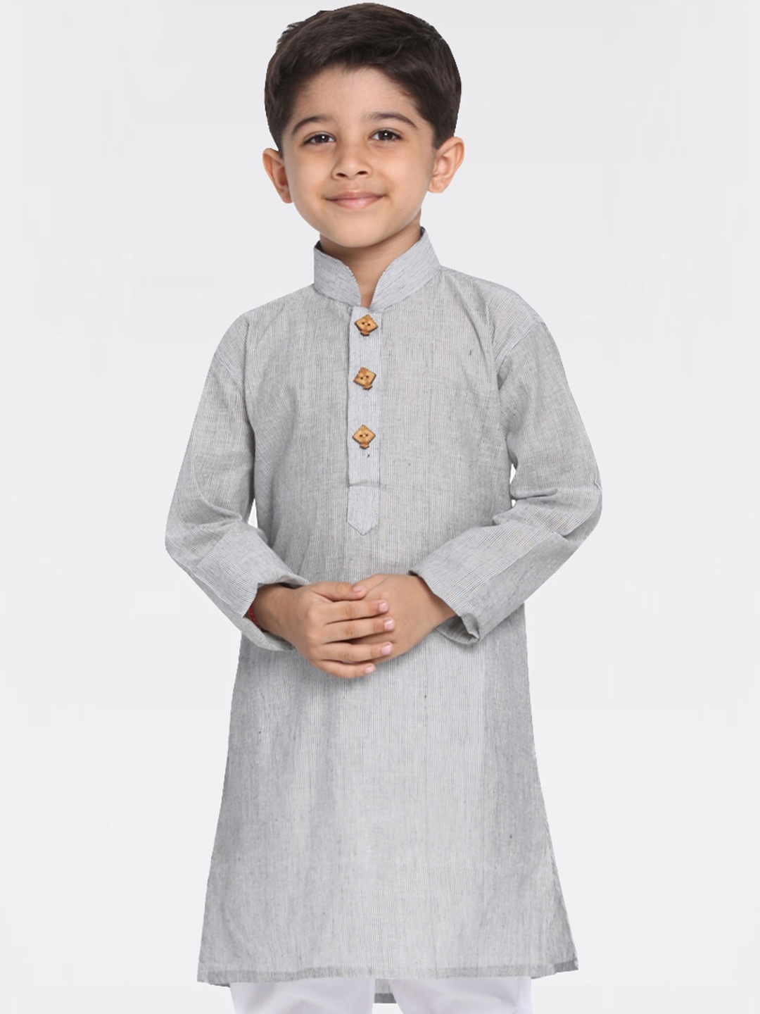 

VASTRAMAY Boys Striped Pure Cotton Straight Kurta, Grey