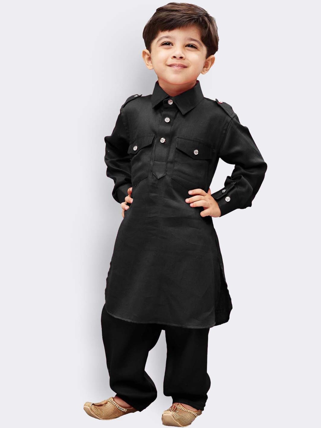 

VASTRAMAY Boys Shirt Collar Cotton Pathani Kurta with Pyjamas, Black