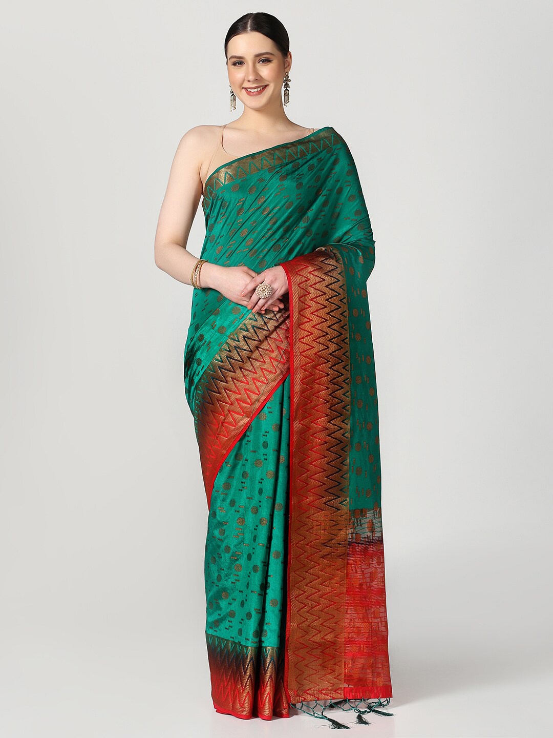 

BOMBAY SELECTIONS Woven Design Zari Banarasi Saree, Green