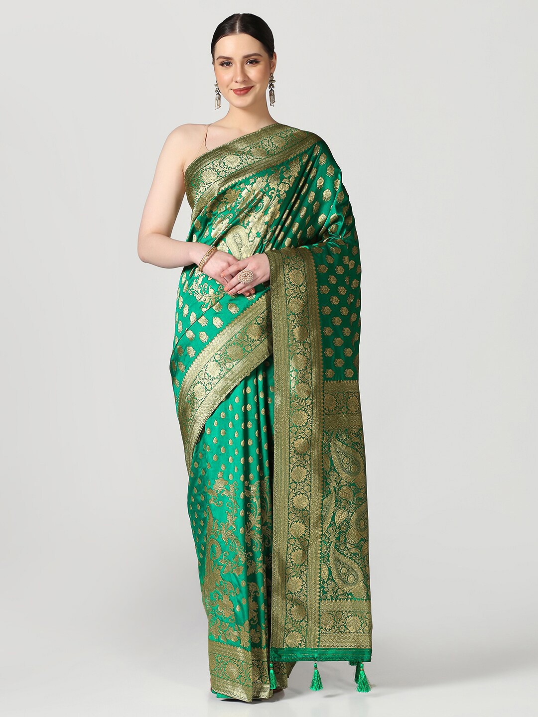 

BOMBAY SELECTIONS Ethnic Motif Woven Design Zari Banarasi Saree, Green