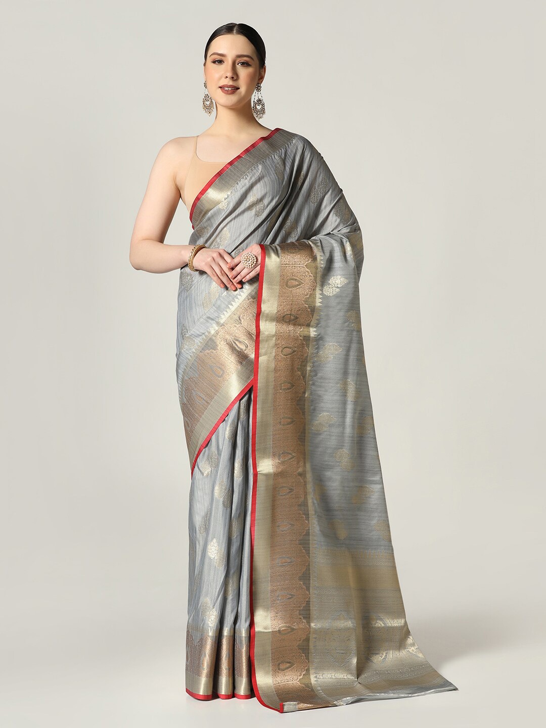 

BOMBAY SELECTIONS Ethnic Motif Woven Design Zari Banarasi Saree, Grey
