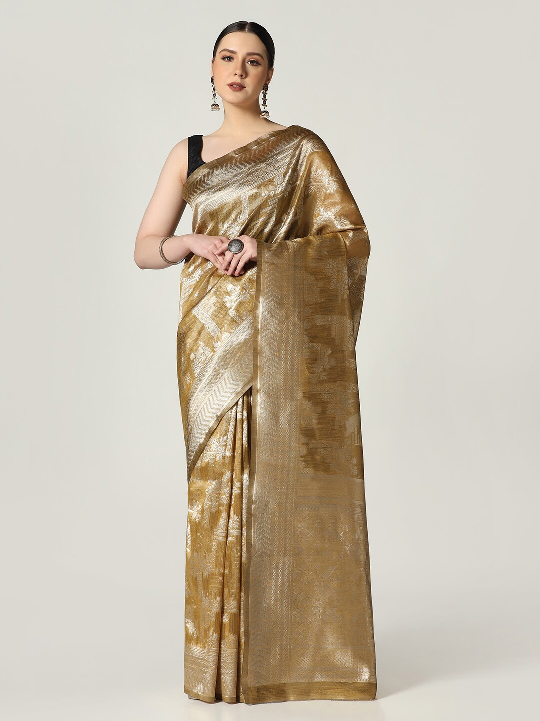 

BOMBAY SELECTIONS Woven Design Zari Banarasi Saree, Beige