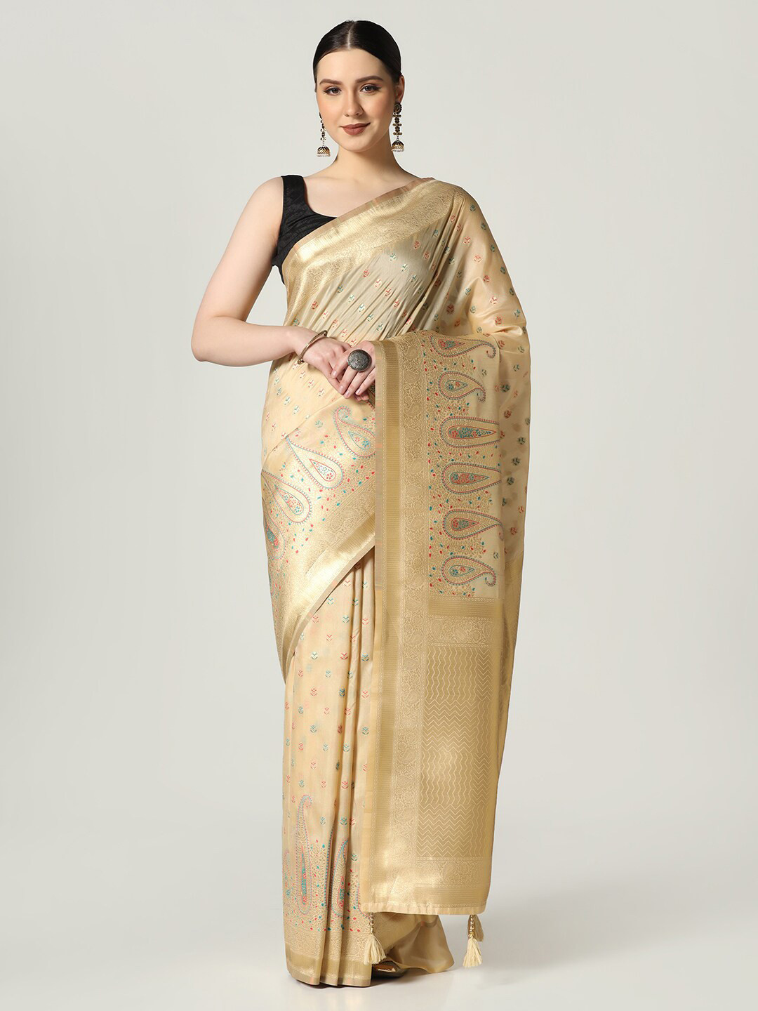 

BOMBAY SELECTIONS Woven Design Zari Banarasi Saree, Gold