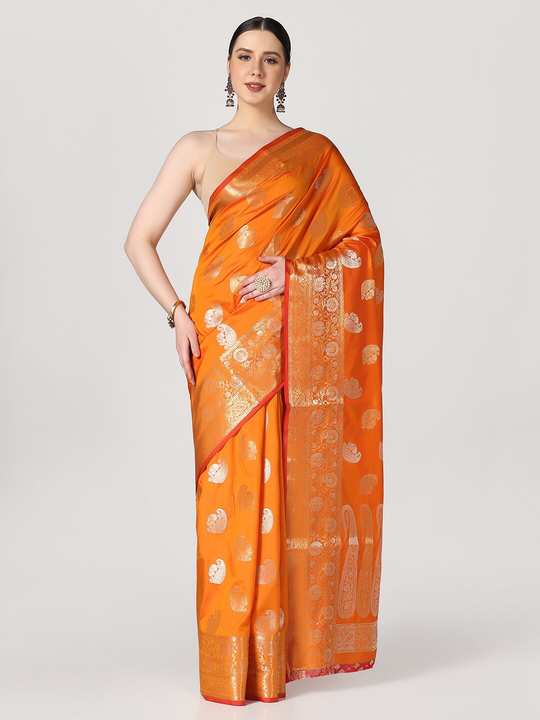 

BOMBAY SELECTIONS Ethnic Motif Zari Banarasi Saree, Orange