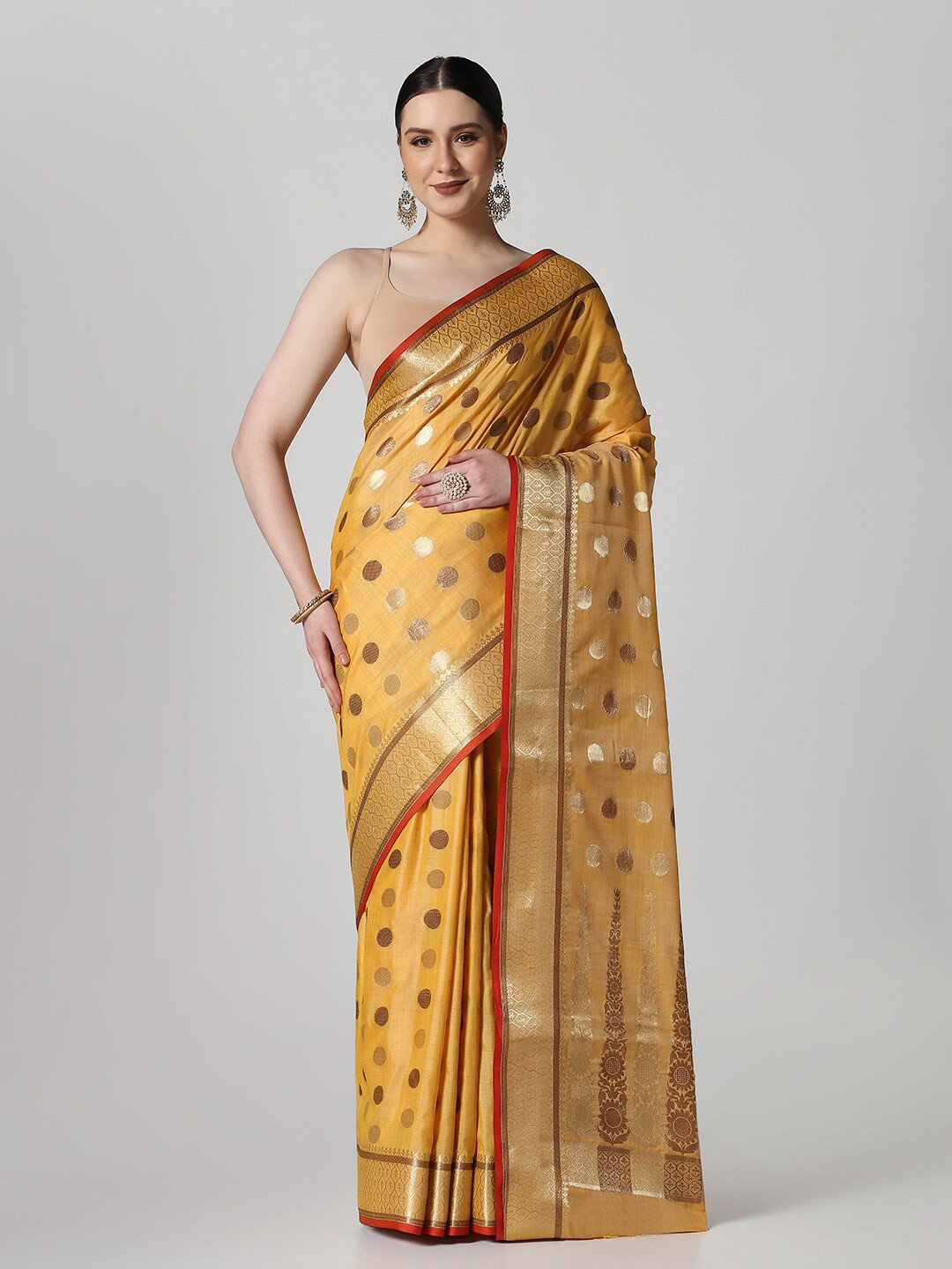 

BOMBAY SELECTIONS Woven Design Zari Border Banarasi Saree, Yellow