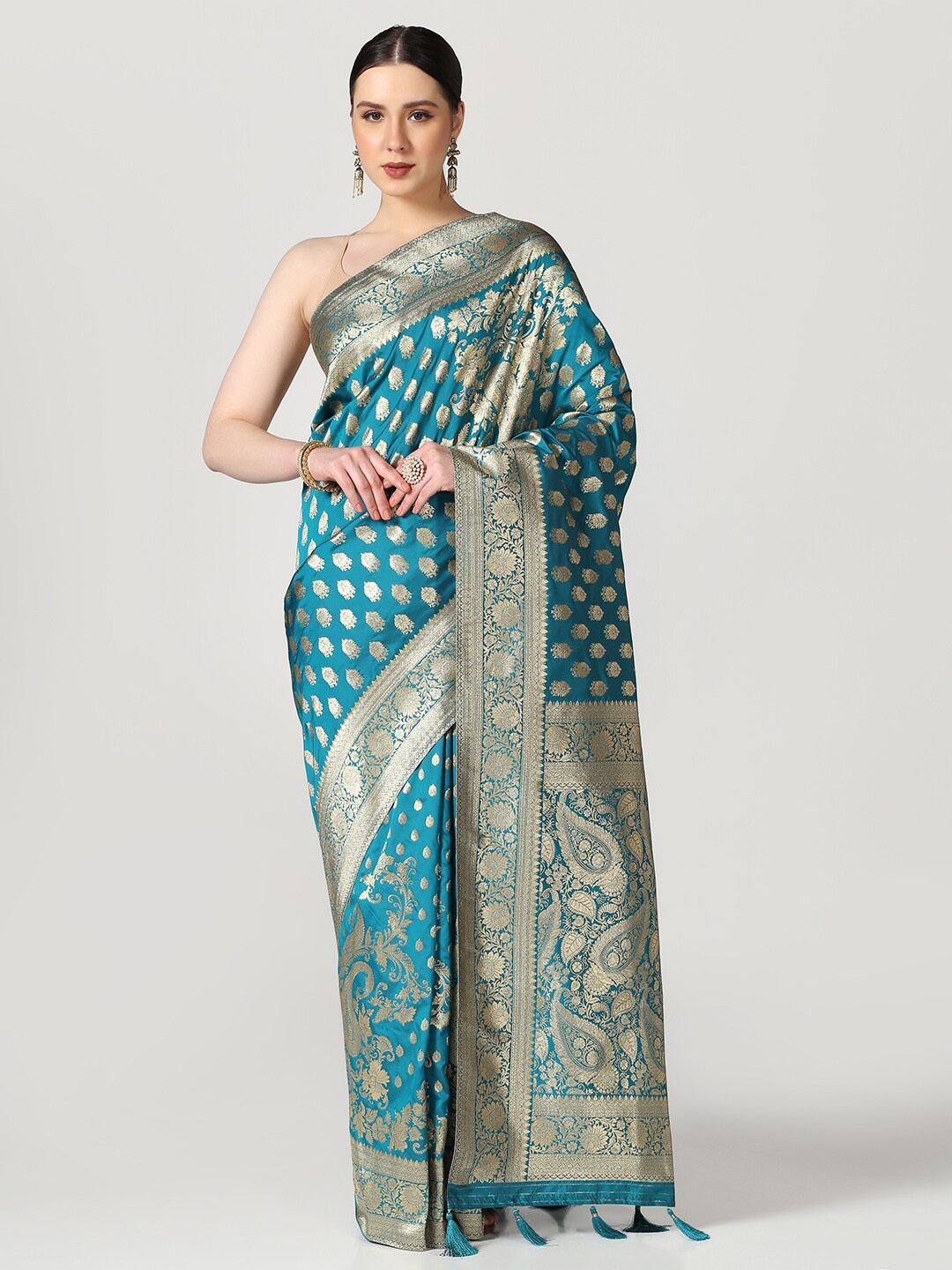 

BOMBAY SELECTIONS Ethnic Motifs Woven Design Zari Banarasi Saree, Green