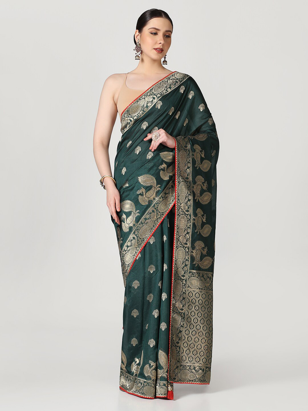 

BOMBAY SELECTIONS Woven Design Zari Banarasi Saree, Green
