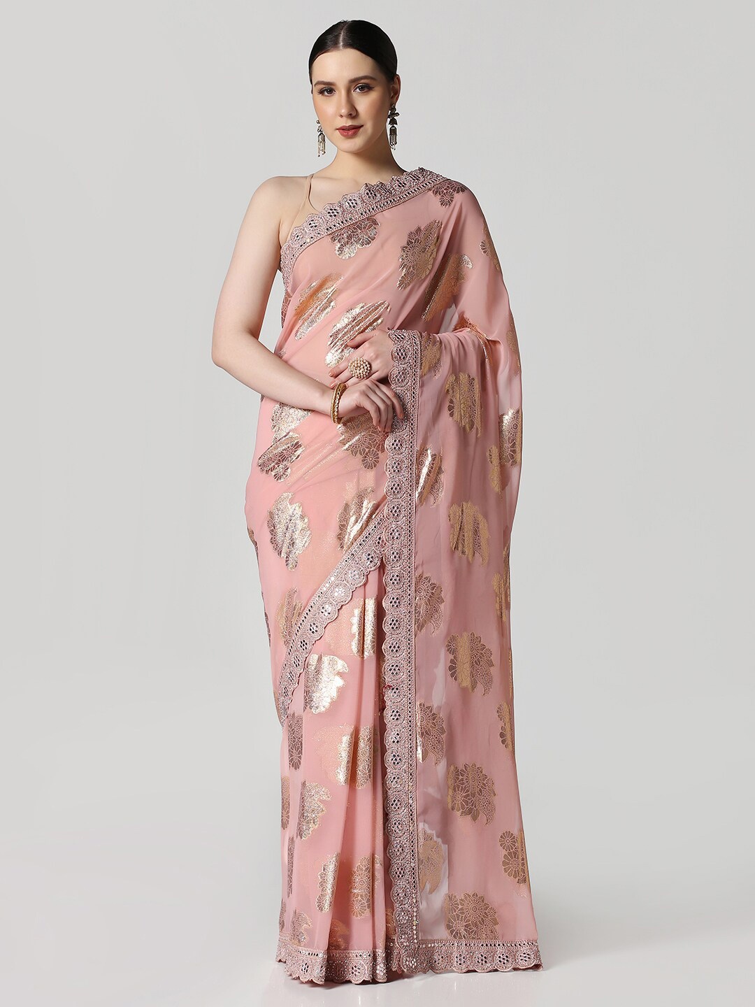 

BOMBAY SELECTIONS Ethnic Printed Saree, Peach