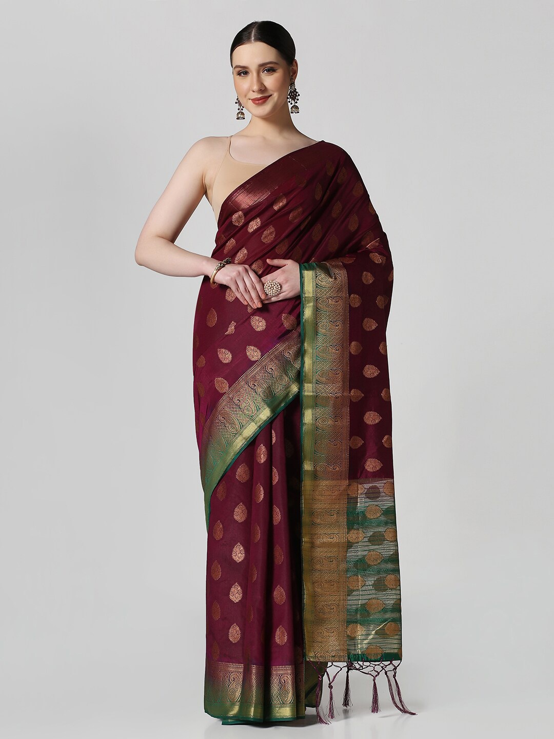 

BOMBAY SELECTIONS Woven Design Zari Banarasi Saree, Purple