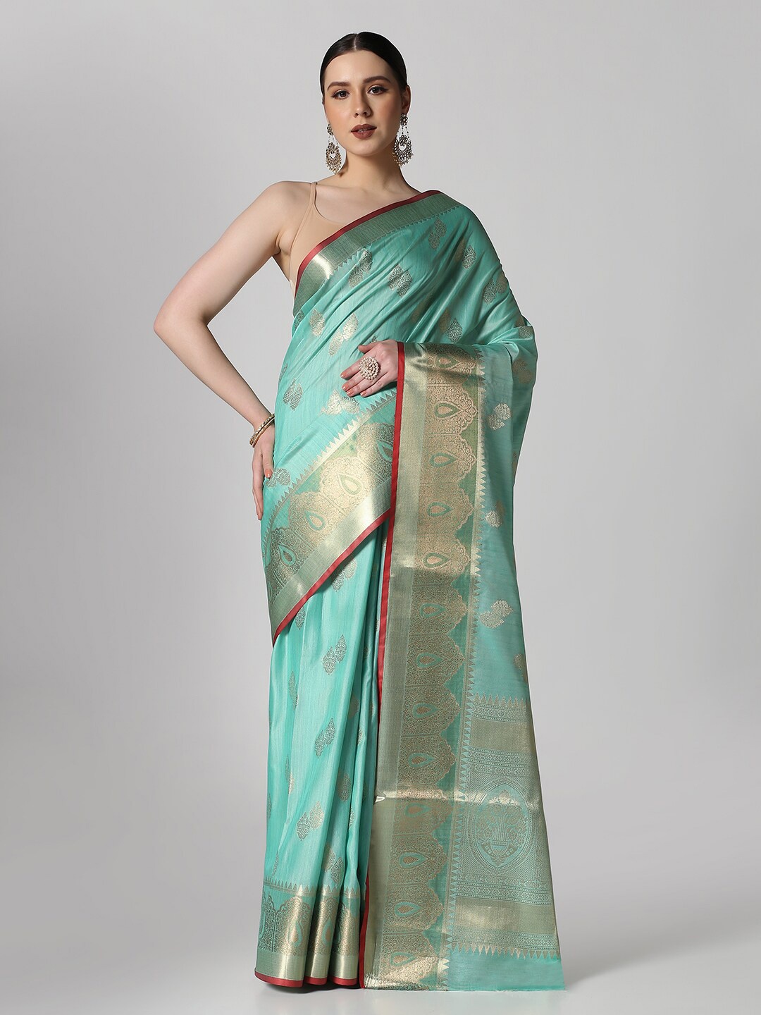 

BOMBAY SELECTIONS Ethnic Motif Woven Design Zari Banarasi Saree, Sea green