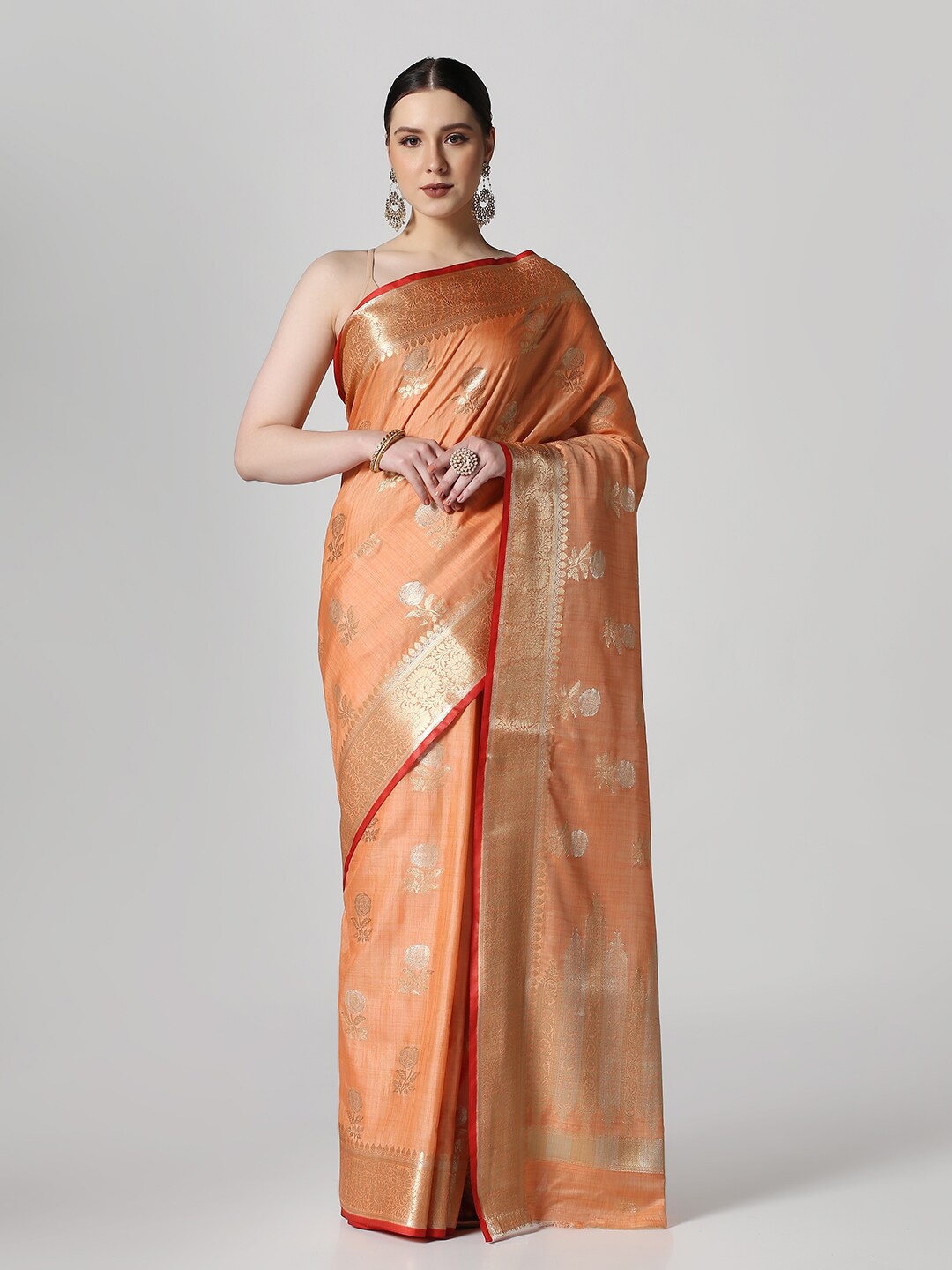 

BOMBAY SELECTIONS Woven Design Zari Banarasi Saree, Peach