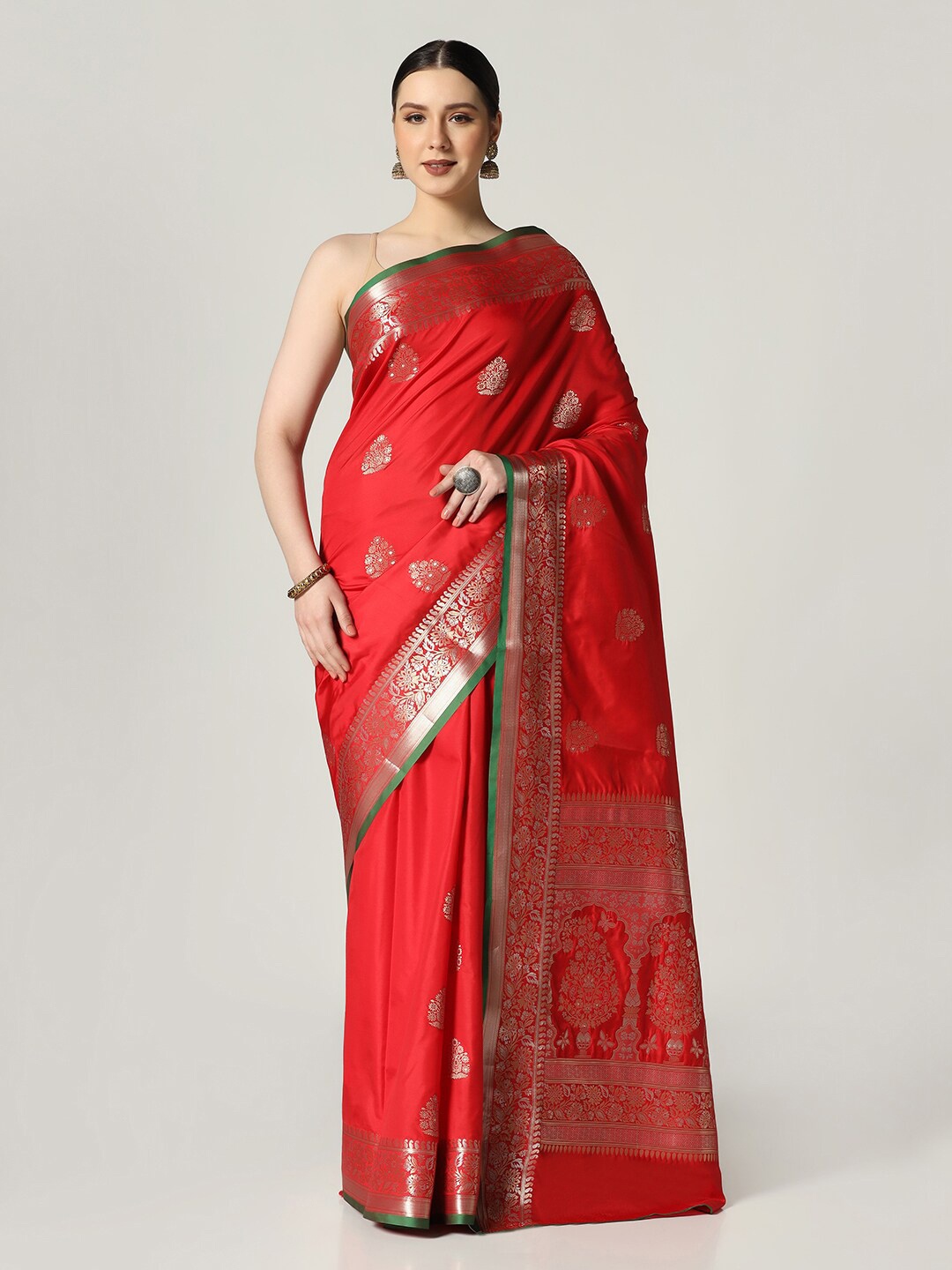 

BOMBAY SELECTIONS Woven Design Zari Banarasi Saree, Red