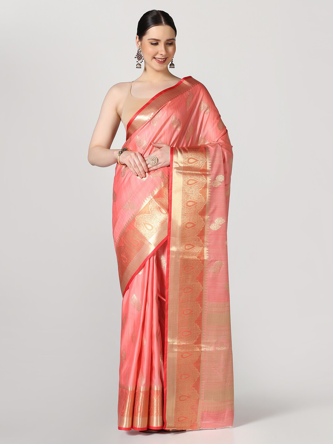 

BOMBAY SELECTIONS Woven Design Zari Banarasi Saree, Pink