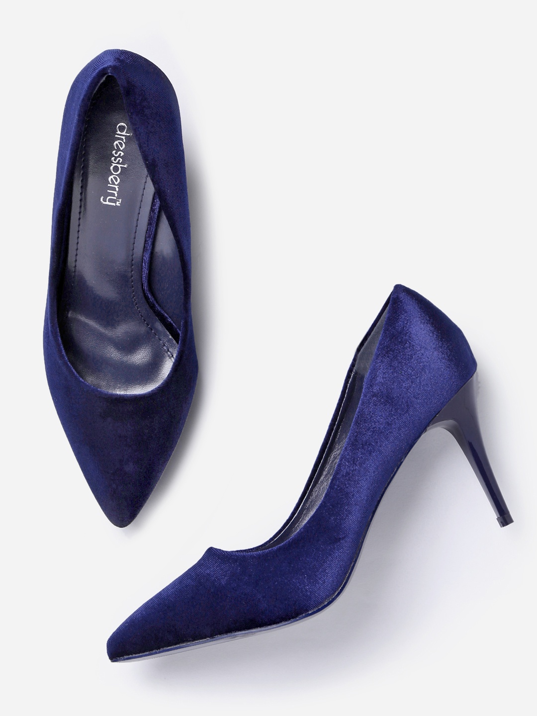 

DressBerry Women Navy Blue Solid Velvet Finish Pumps