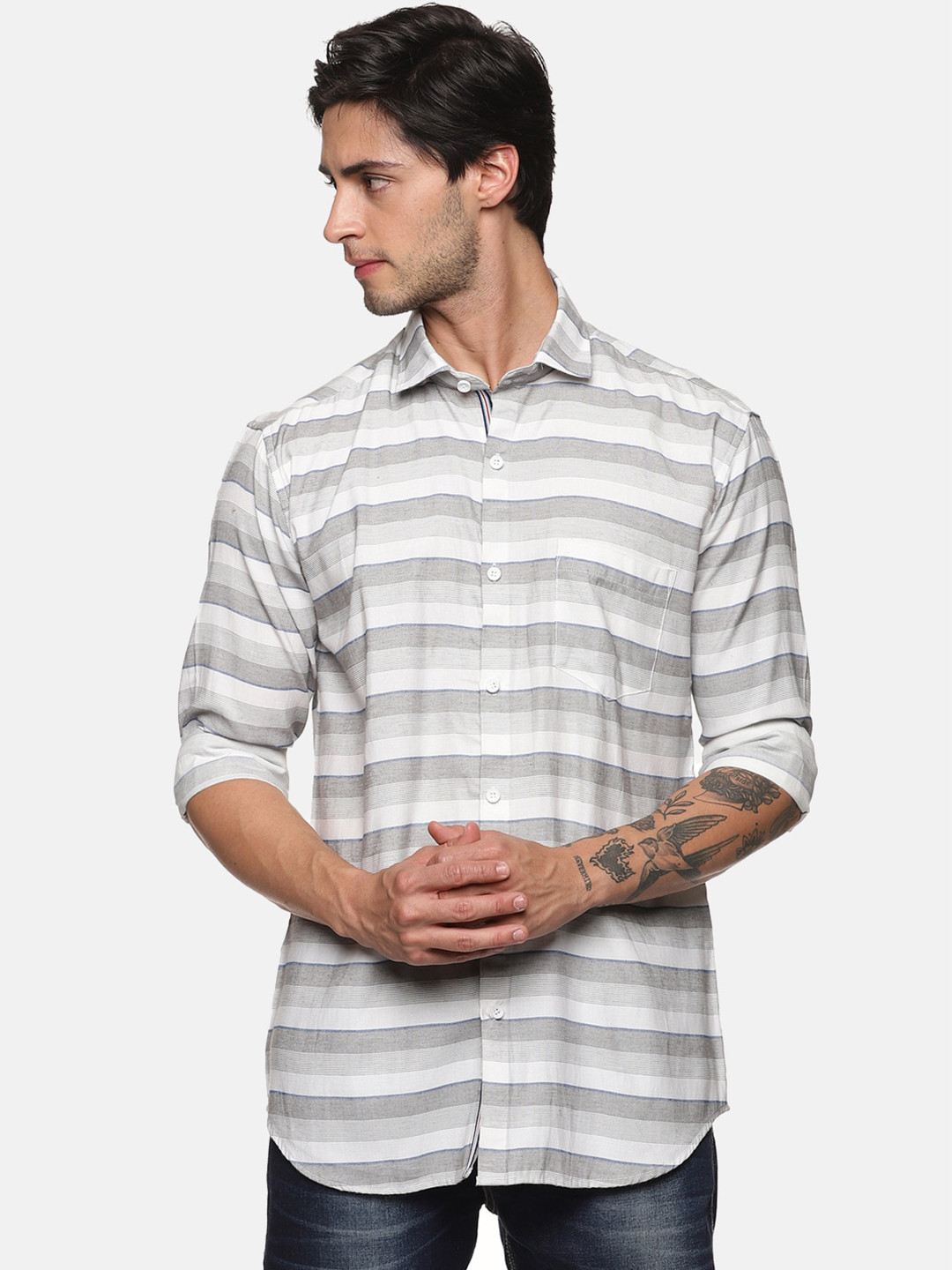 

DEZANO Men Horizontal Stripes Striped Casual Shirt, Grey