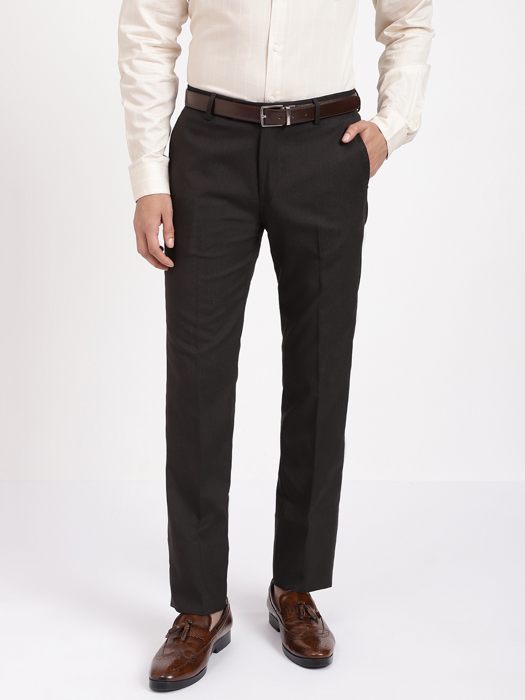 

Arrow Men Autoflex Dobby Textured Formal Trousers, Brown