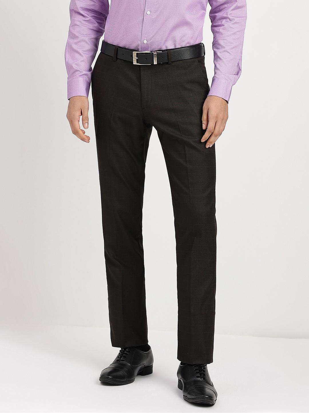 

Arrow Men Autoflex Dobby Check Formal Trousers, Brown