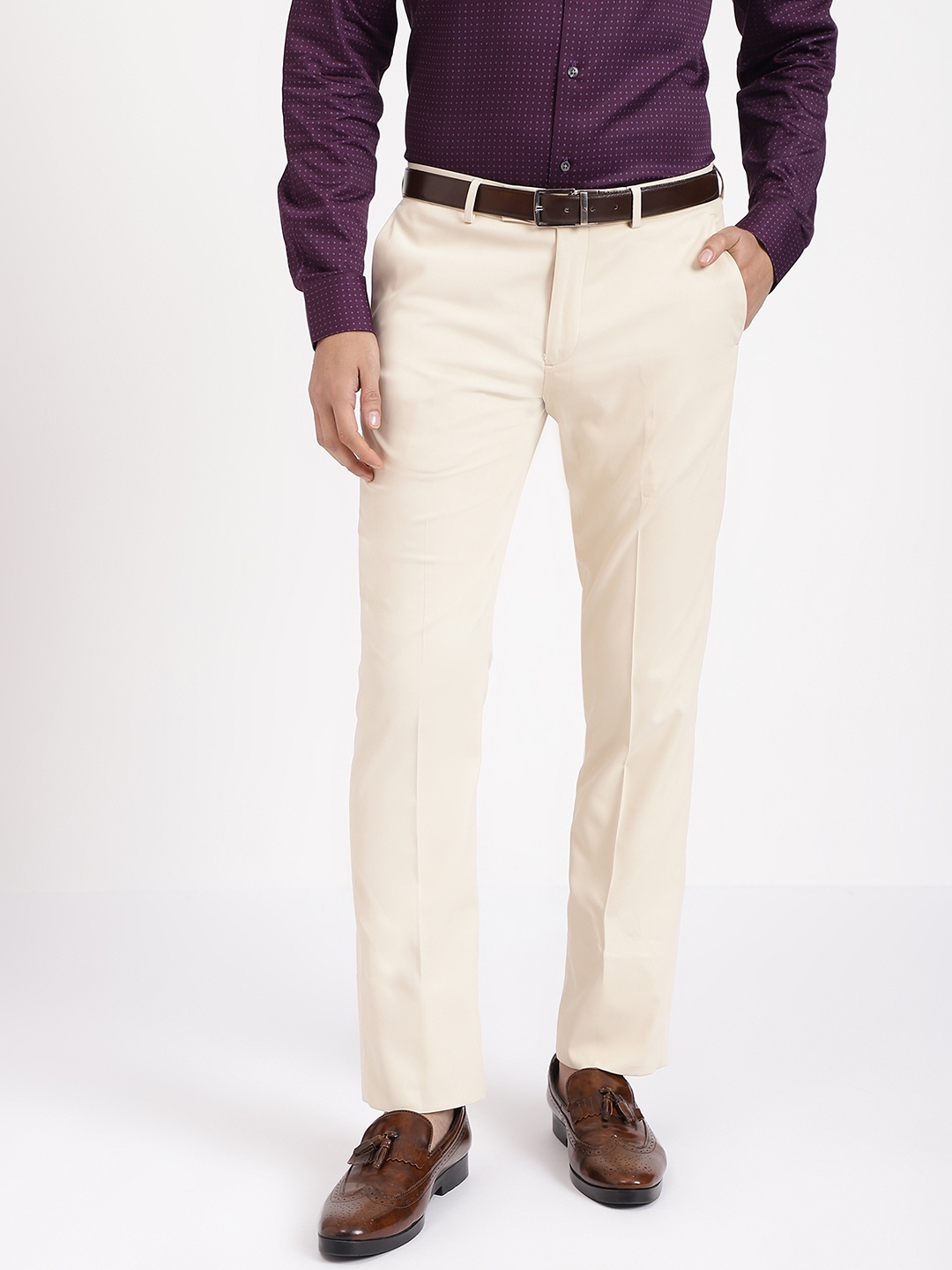 

Arrow Men Autoflex Twill Tailored Fit Formal Trousers, Beige