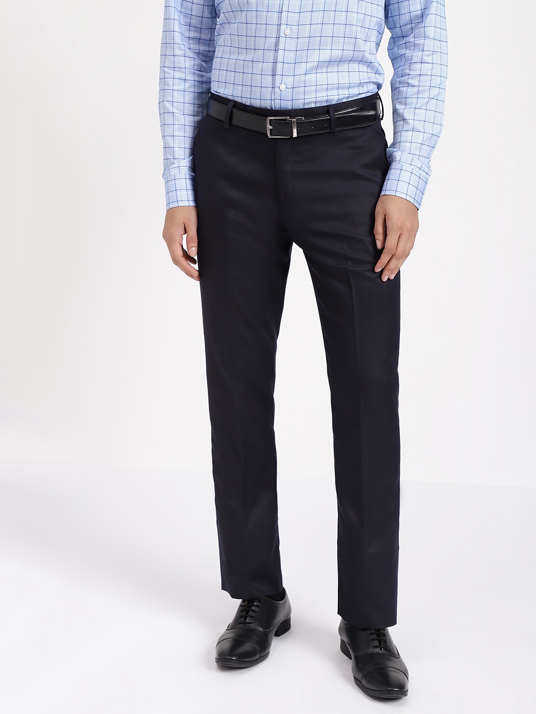 Arrow Men Autoflex Twill Mid Rise Formal Trousers, Navy blue