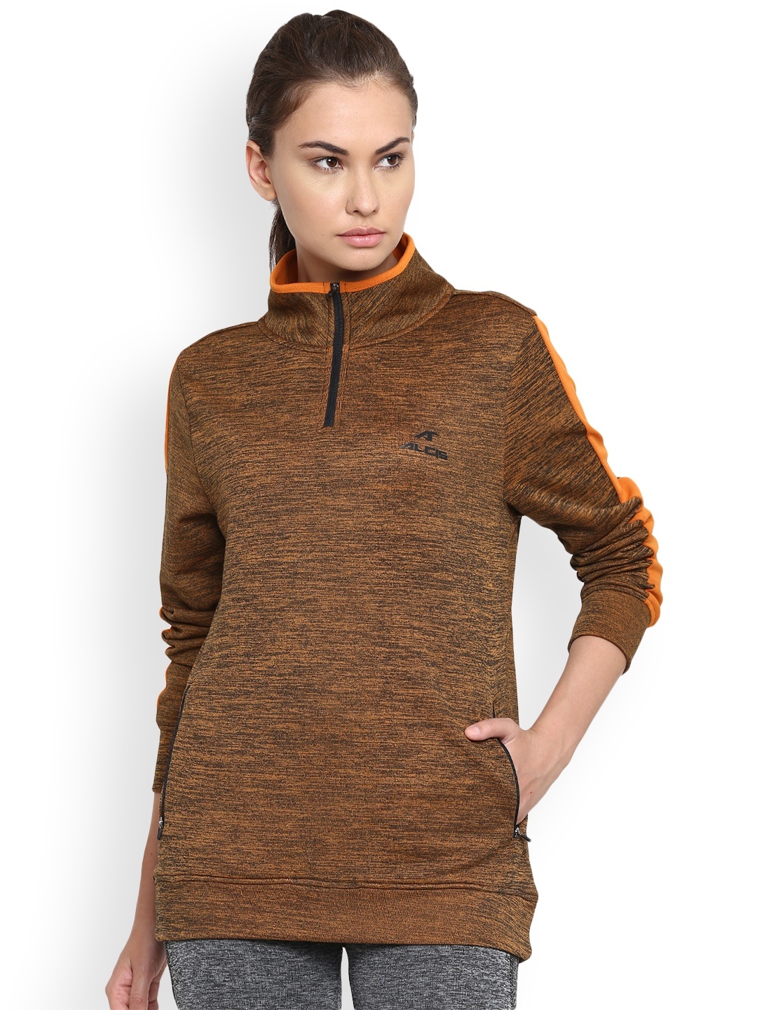 

Alcis Women Brown & Orange Self Design Sweatshirt