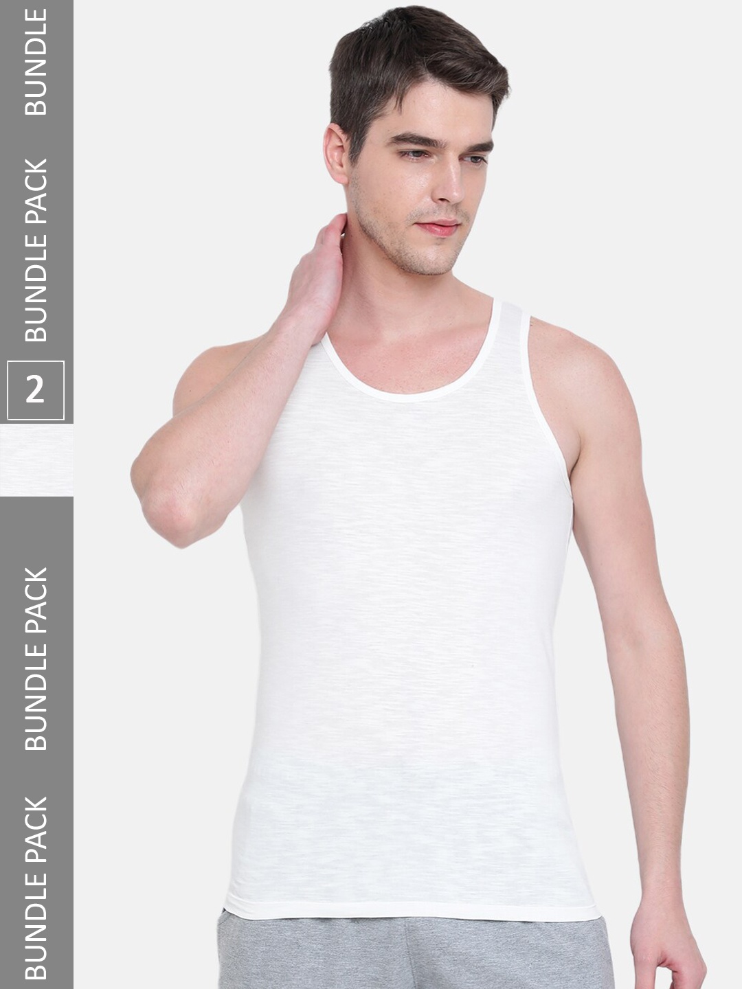 

Almo Wear Men Pack Of 2 Cotton Slub Innerwear Basic Vests, White