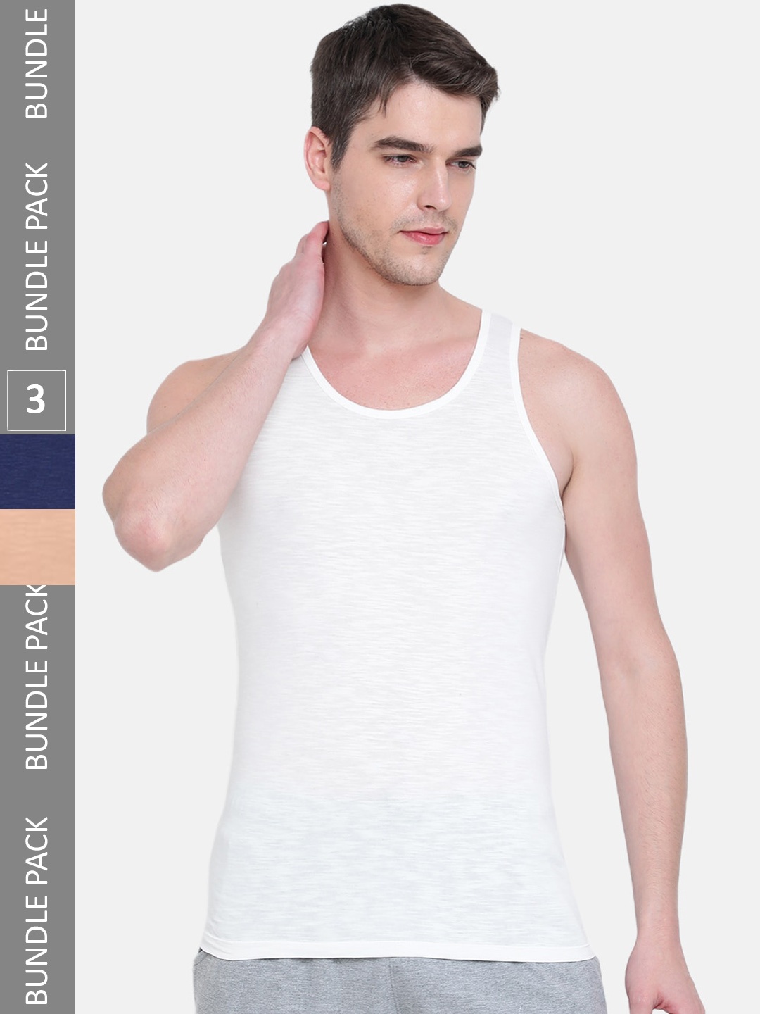 

Almo Wear Men Pack Of 3 Sleeveless Cotton Basic Vests, Orange